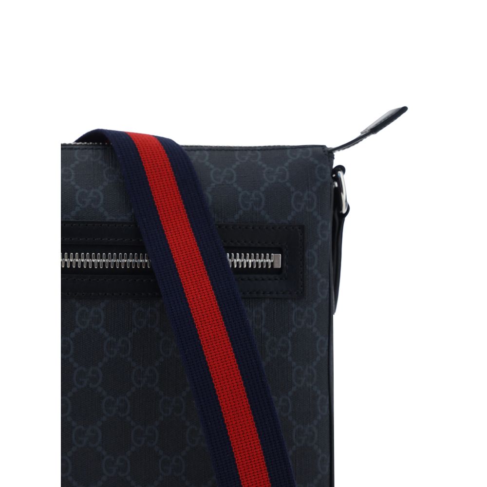 Black Synthetic Shoulder Bag with GG Supreme Print
