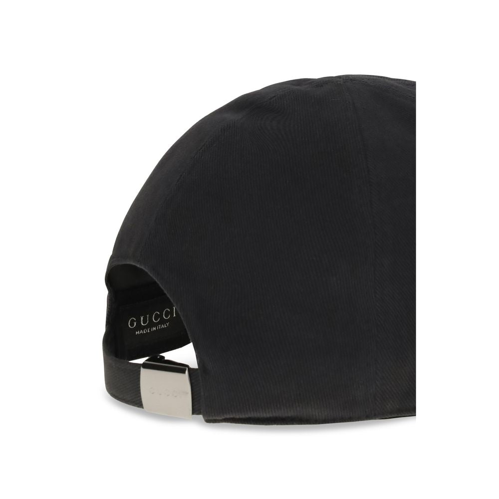 Schwarze Baseballkappe aus Baumwolle mit Gucci-Stickerei