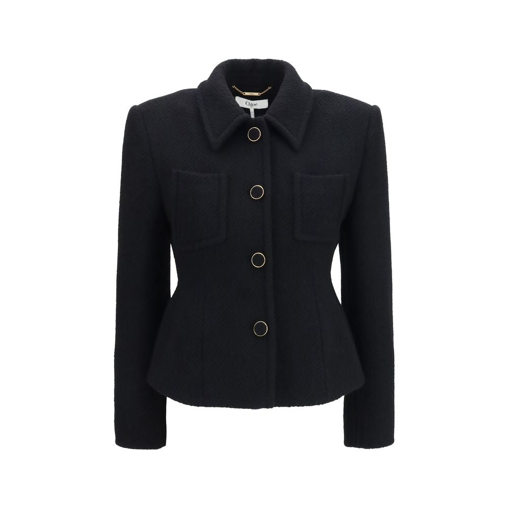 Black Wool Blazer with Fabric Buttons by Chloé