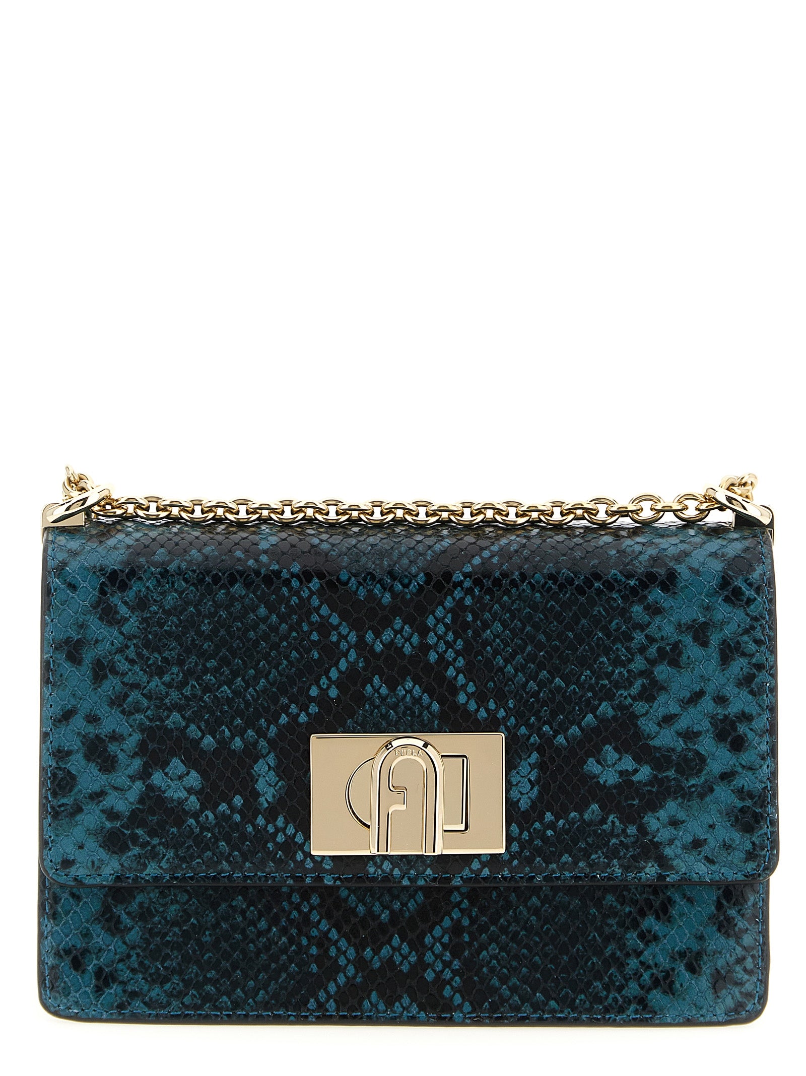 Furla Blue 1927 Mini Python Print Leather Crossbody Bag