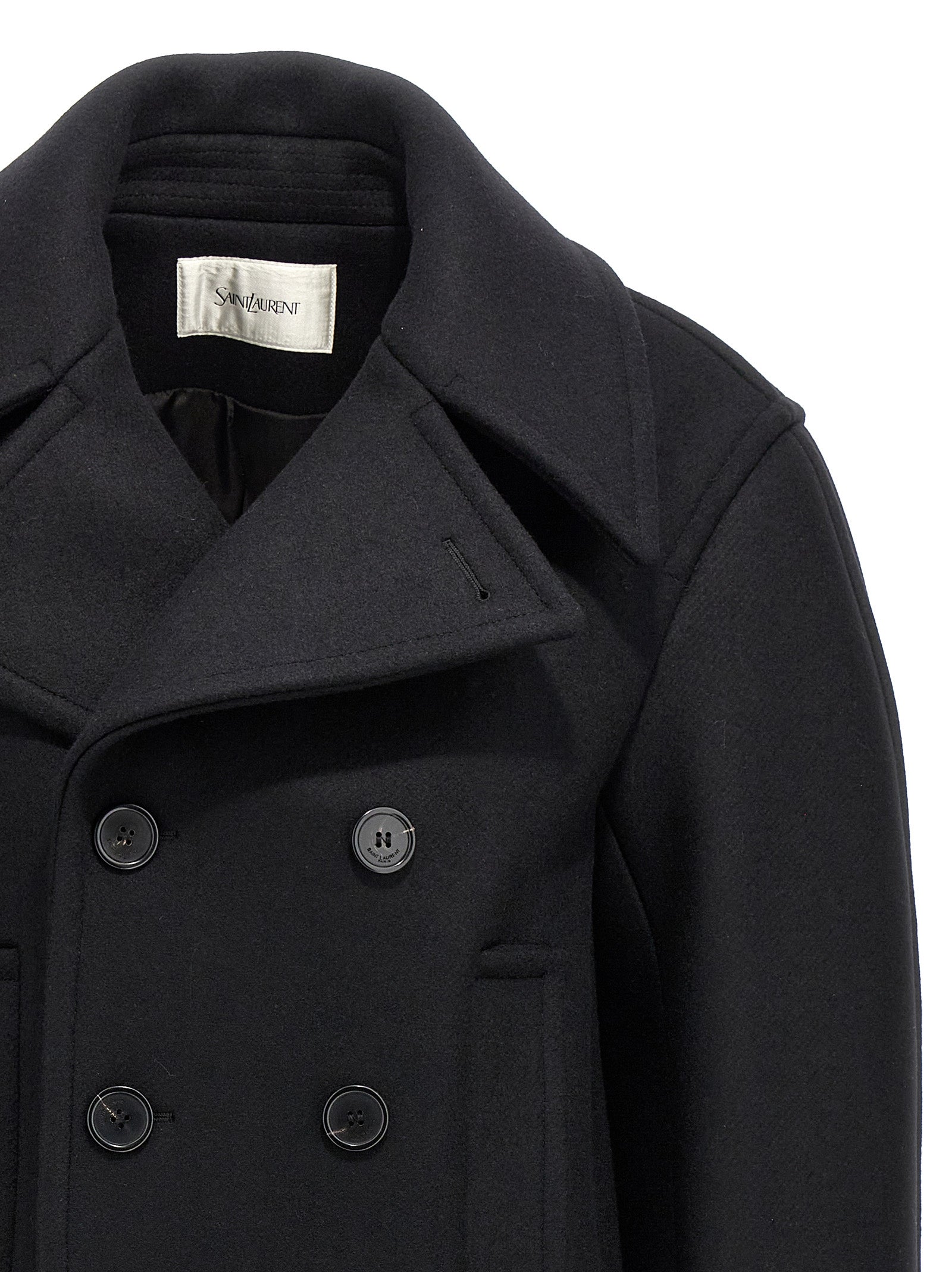 Manteau en laine vierge noir Saint Laurent