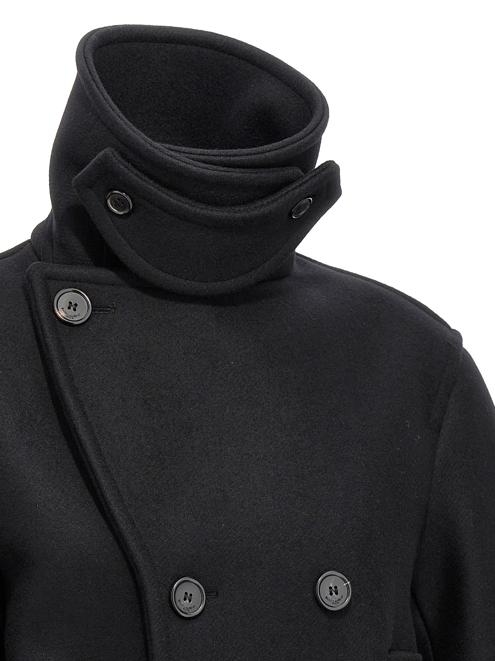 Manteau en laine vierge noir Saint Laurent
