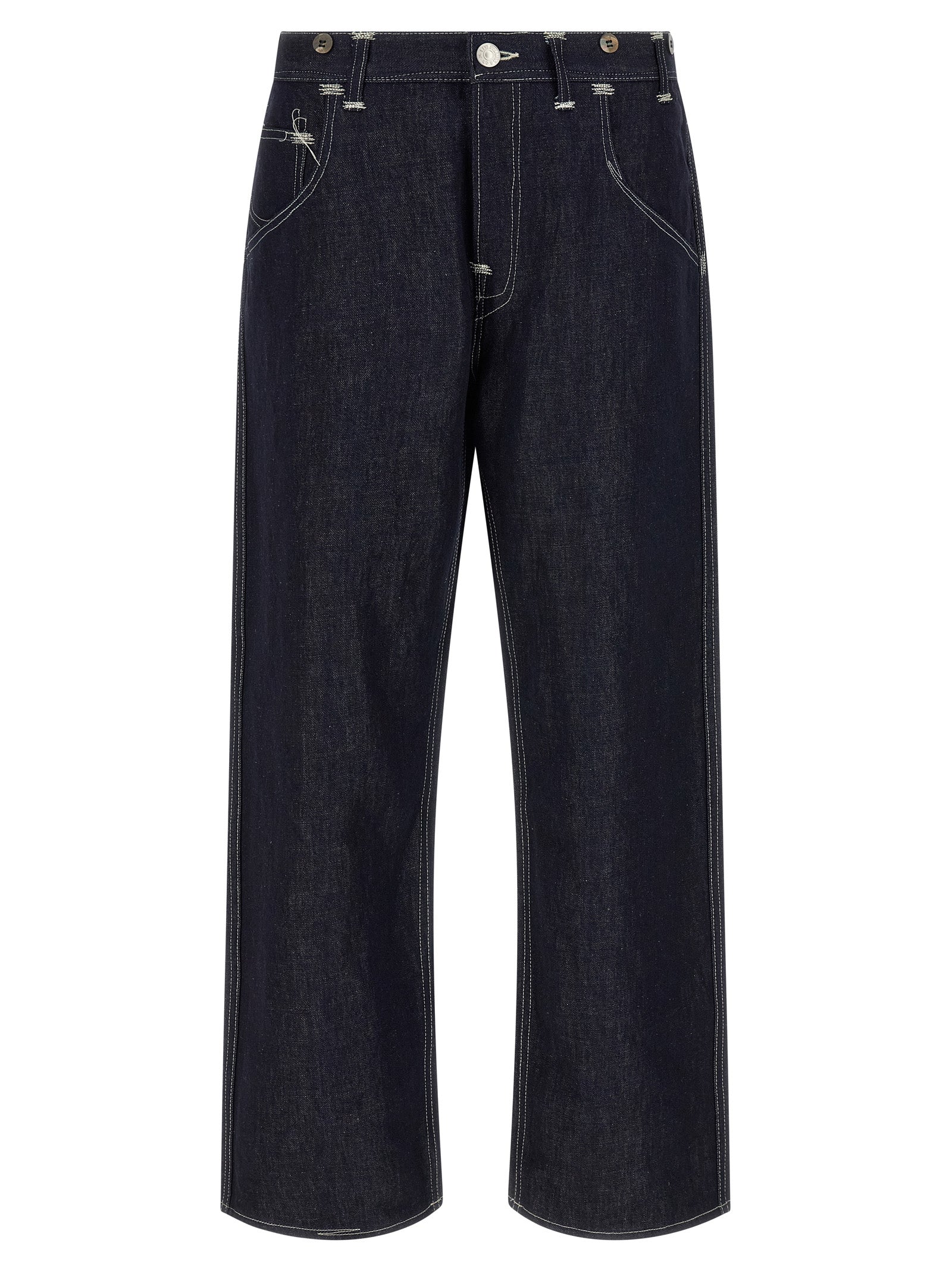 Blue Cotton Straight-Leg Jeans