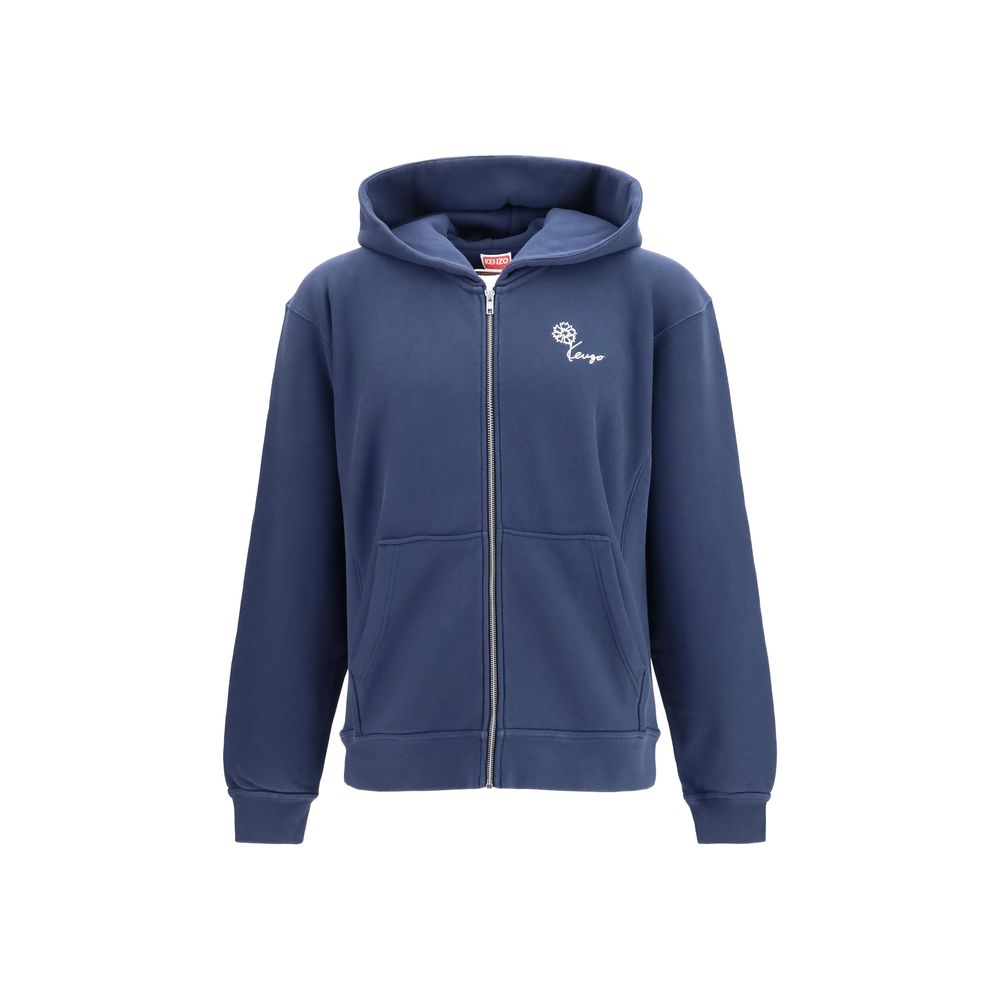 Blauer Baumwoll-Kenzo-Tulpen-Kapuzenpulli mit Reißverschluss