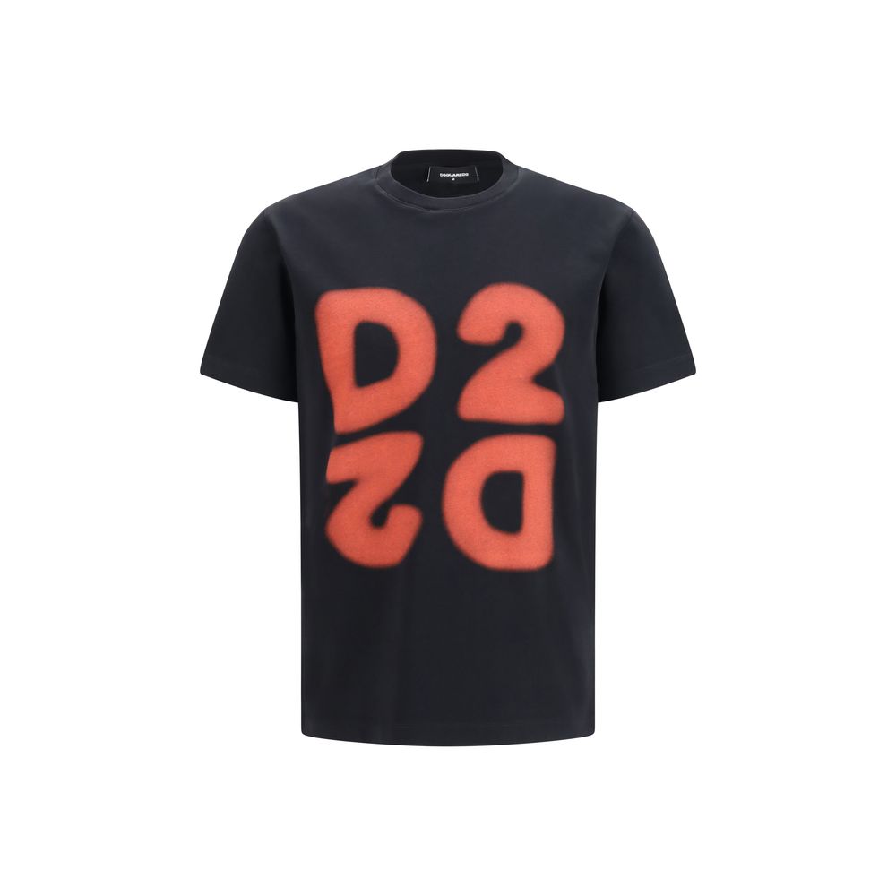 Schwarzes Baumwoll-T-Shirt mit grafischem Brustaufdruck