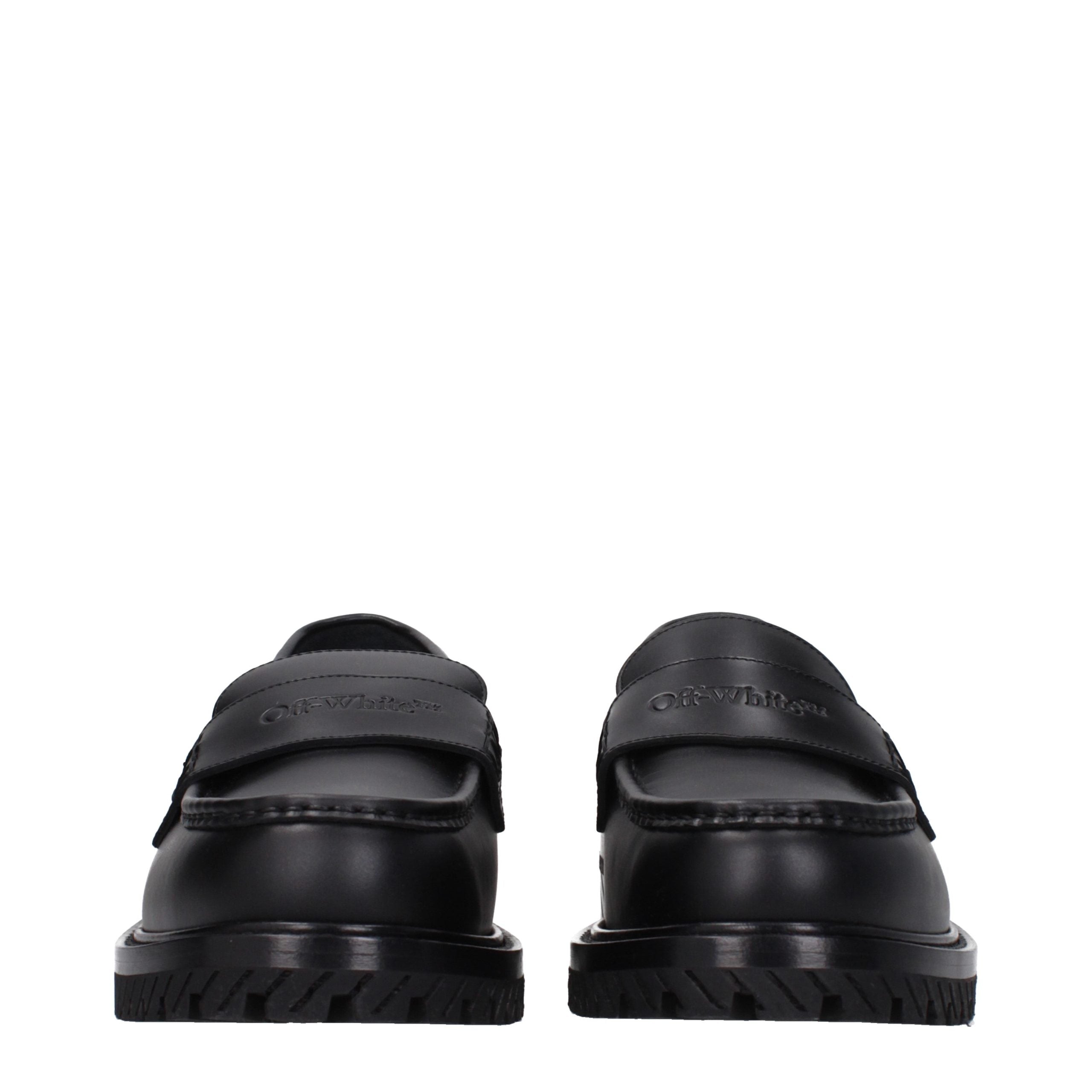 Black Leather Loafers with Front Logo