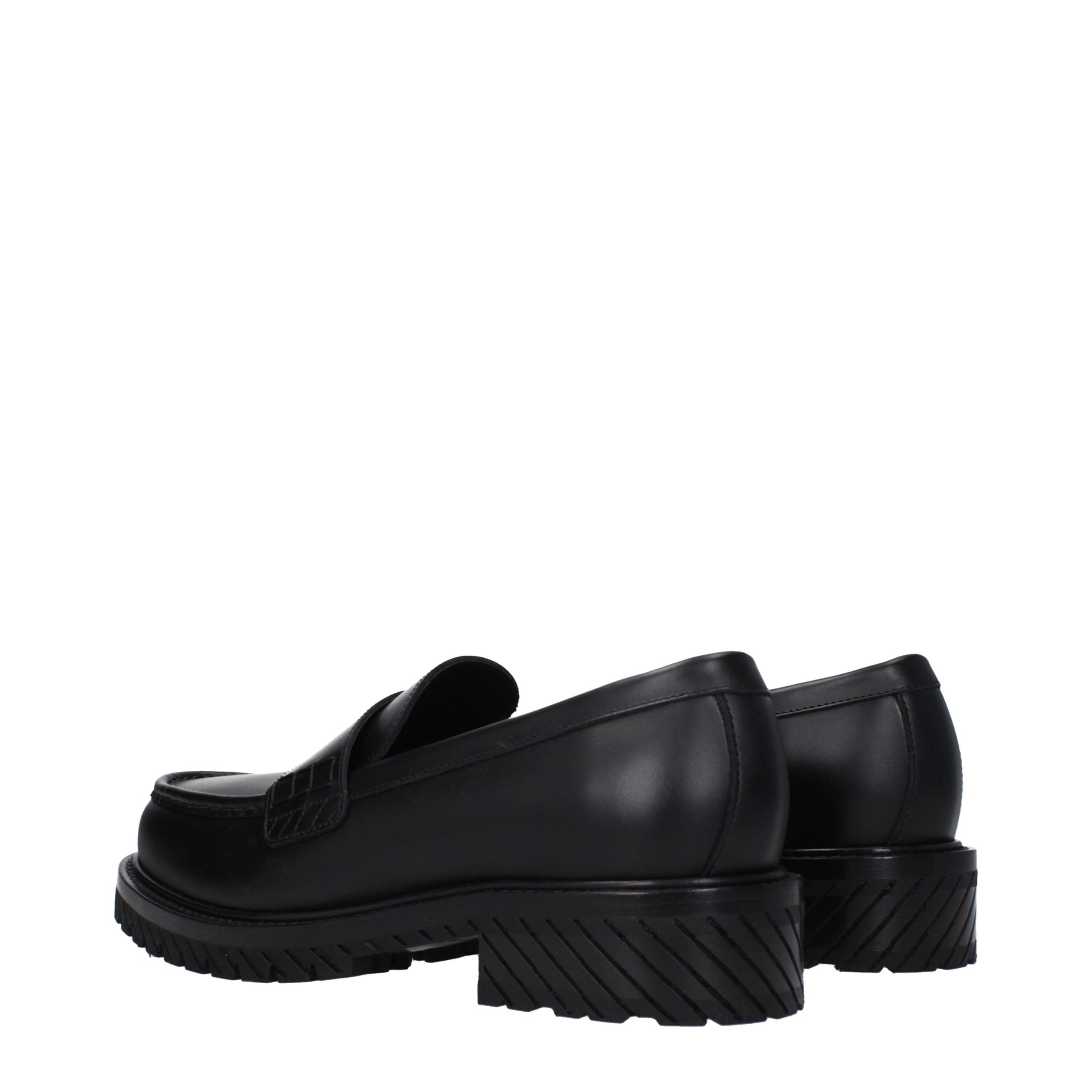 Black Leather Loafers with Front Logo