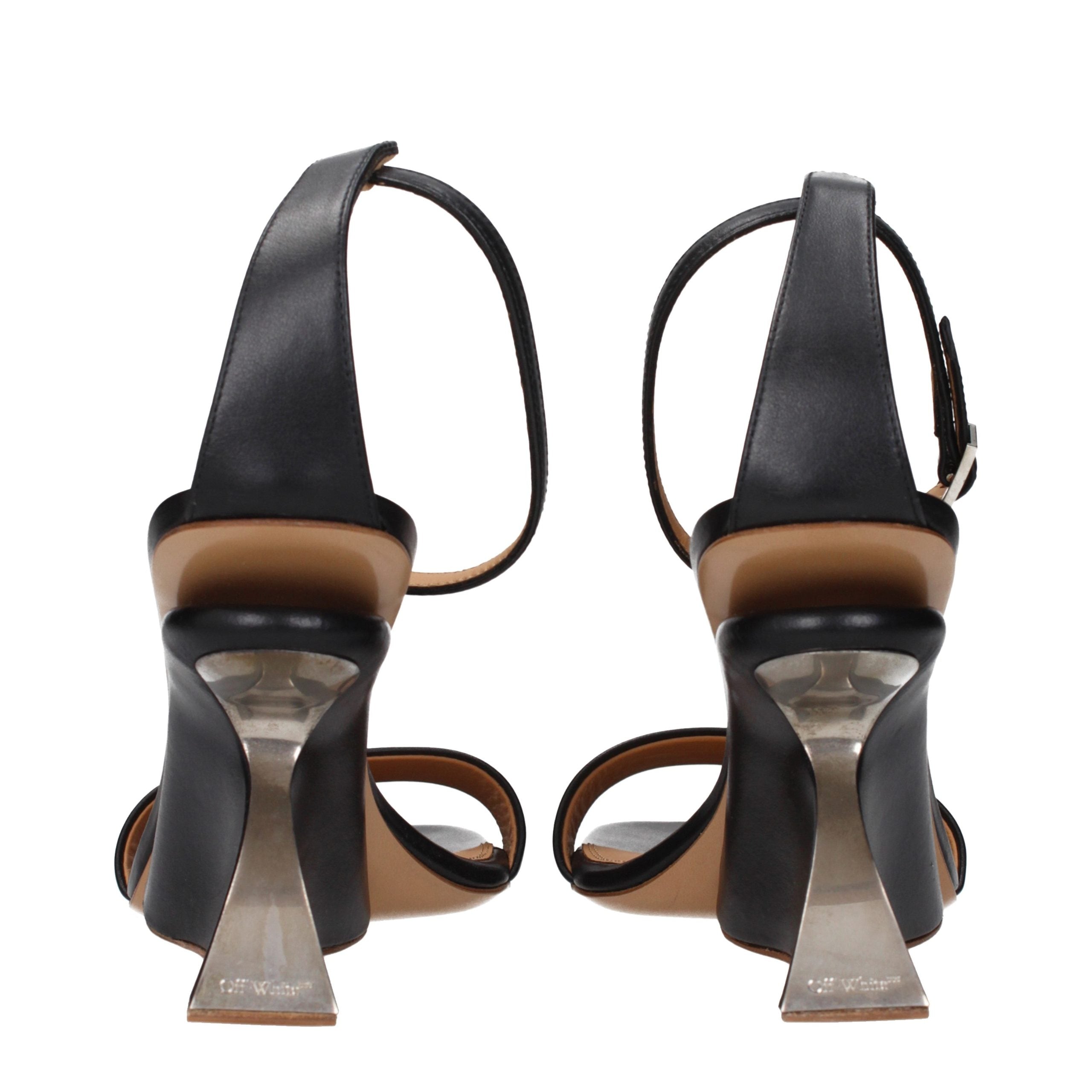 Black Leather Stiletto Sandals with Back Logo