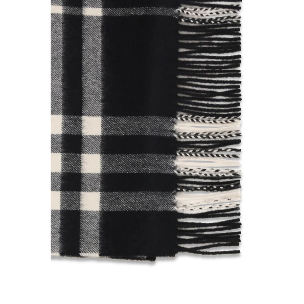 Black Cashmere Scarf with Embroidered Check Motif