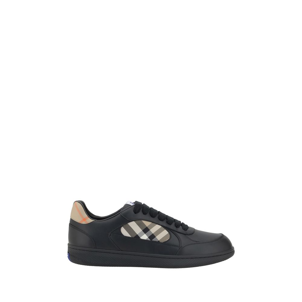 Schwarze Low-Top-Sneaker aus Leder mit Burberry-Karopanel