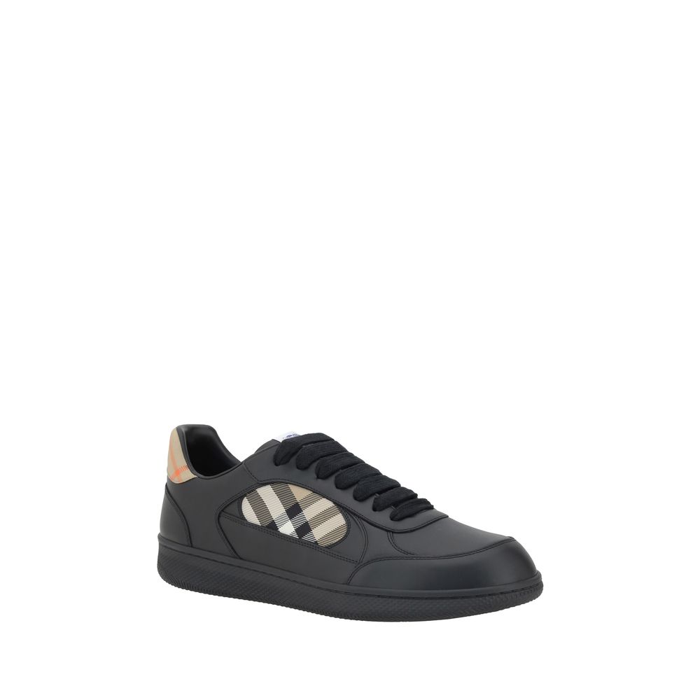 Schwarze Low-Top-Sneaker aus Leder mit Burberry-Karopanel
