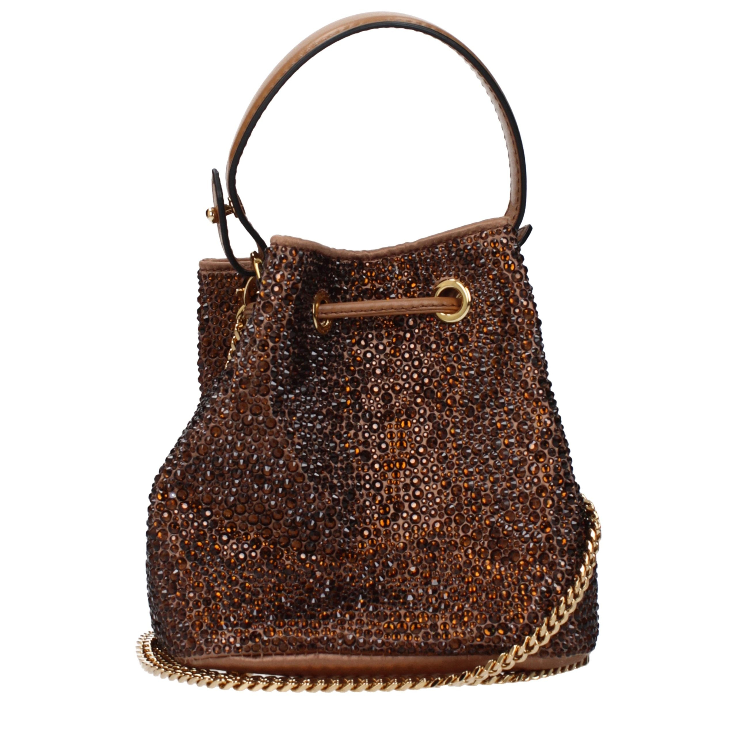 Brown Synthetic Satin Handbag with Removable Handle