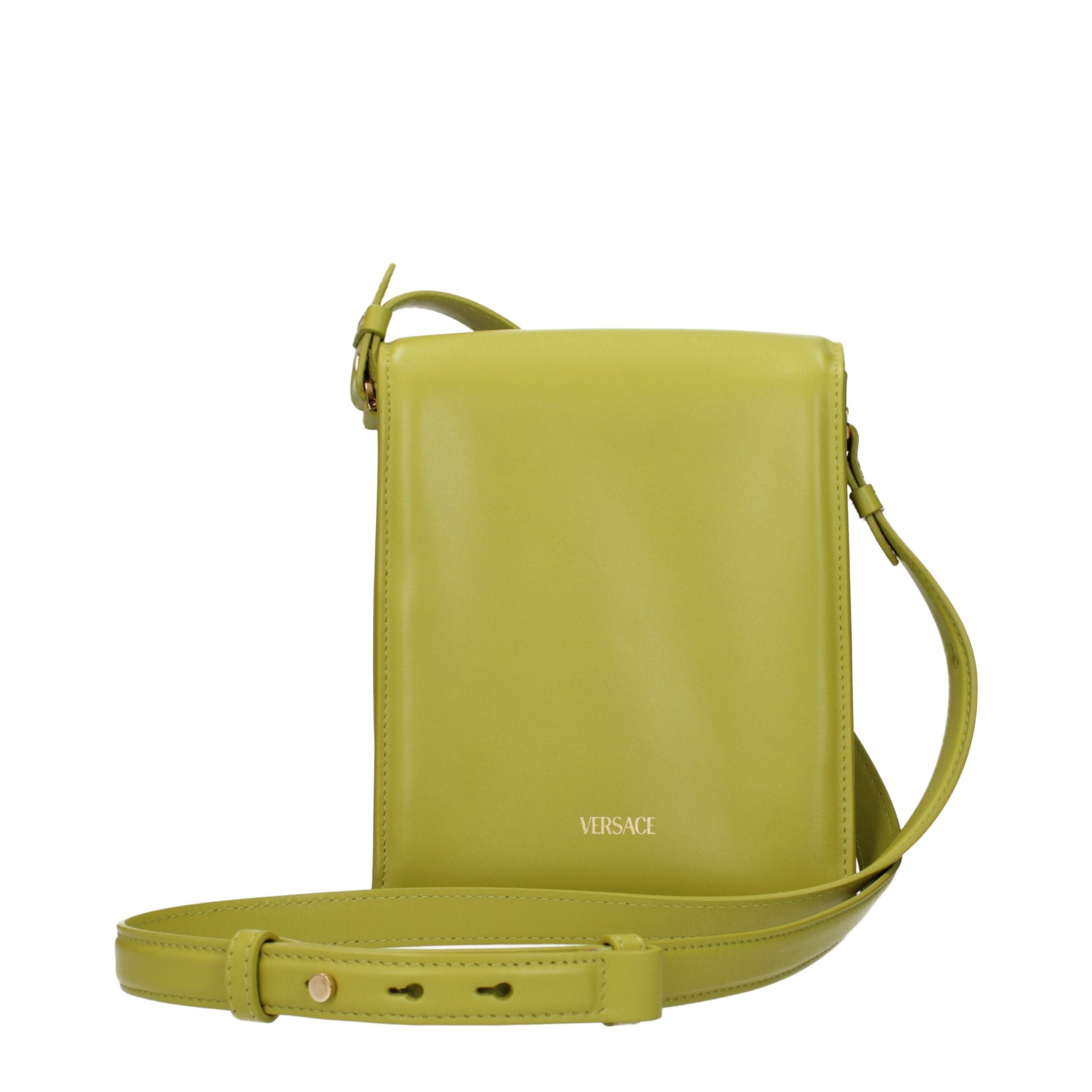 Green Leather Crossbody Bag with Adjustable Strap