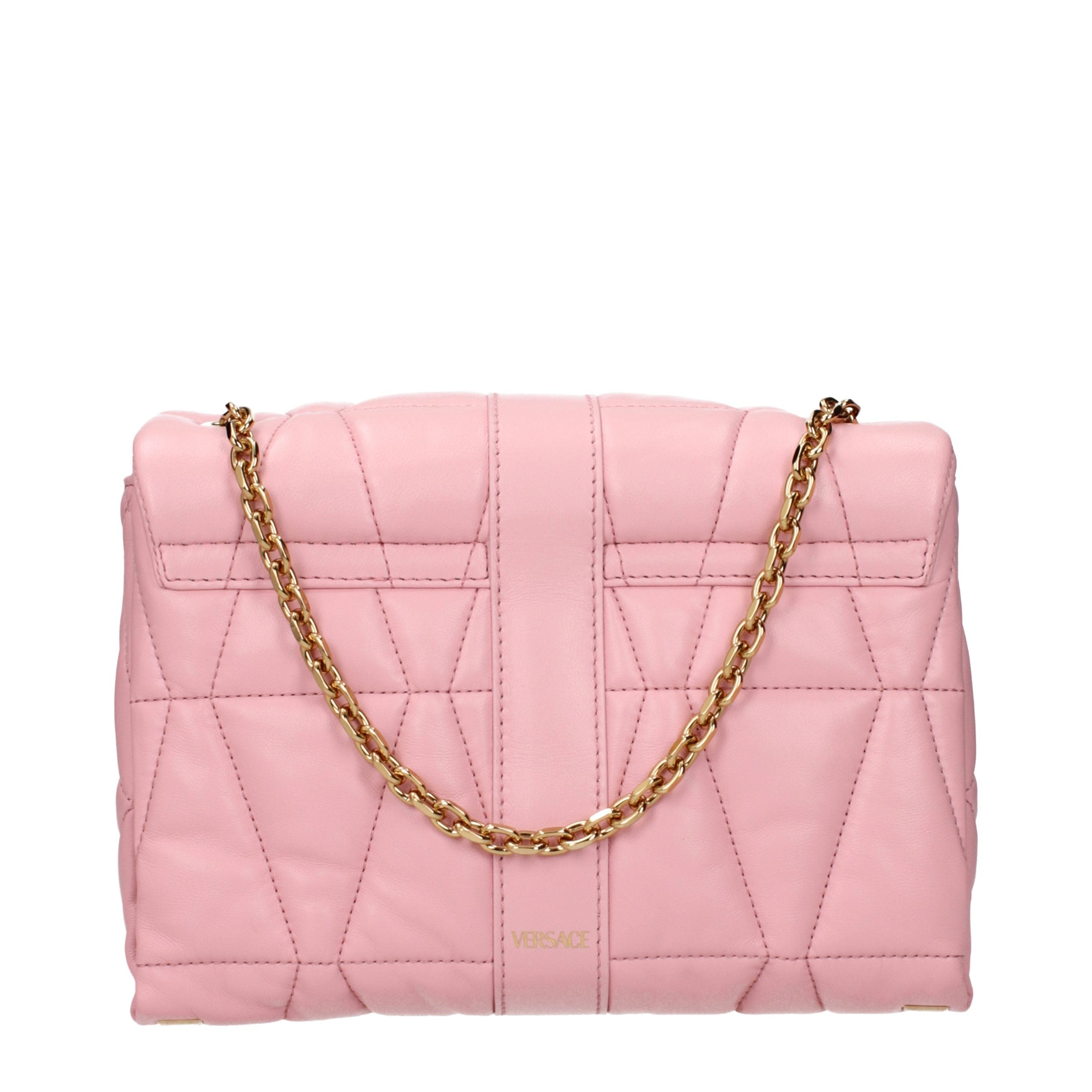 Pink Leather Shoulder Bag with Back Logo by Versace