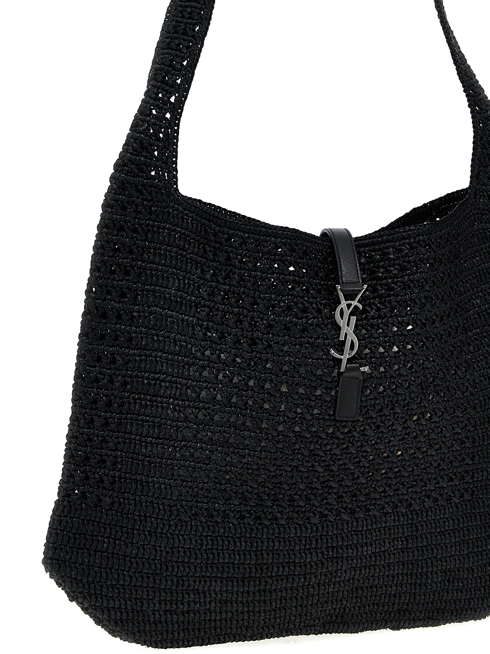 Saint Laurent Black Le 5 à 7 Raffia Tote Bag