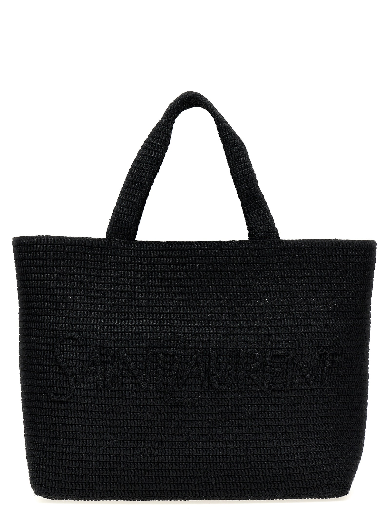Saint Laurent Black Crochet Rafia Tote Viscose