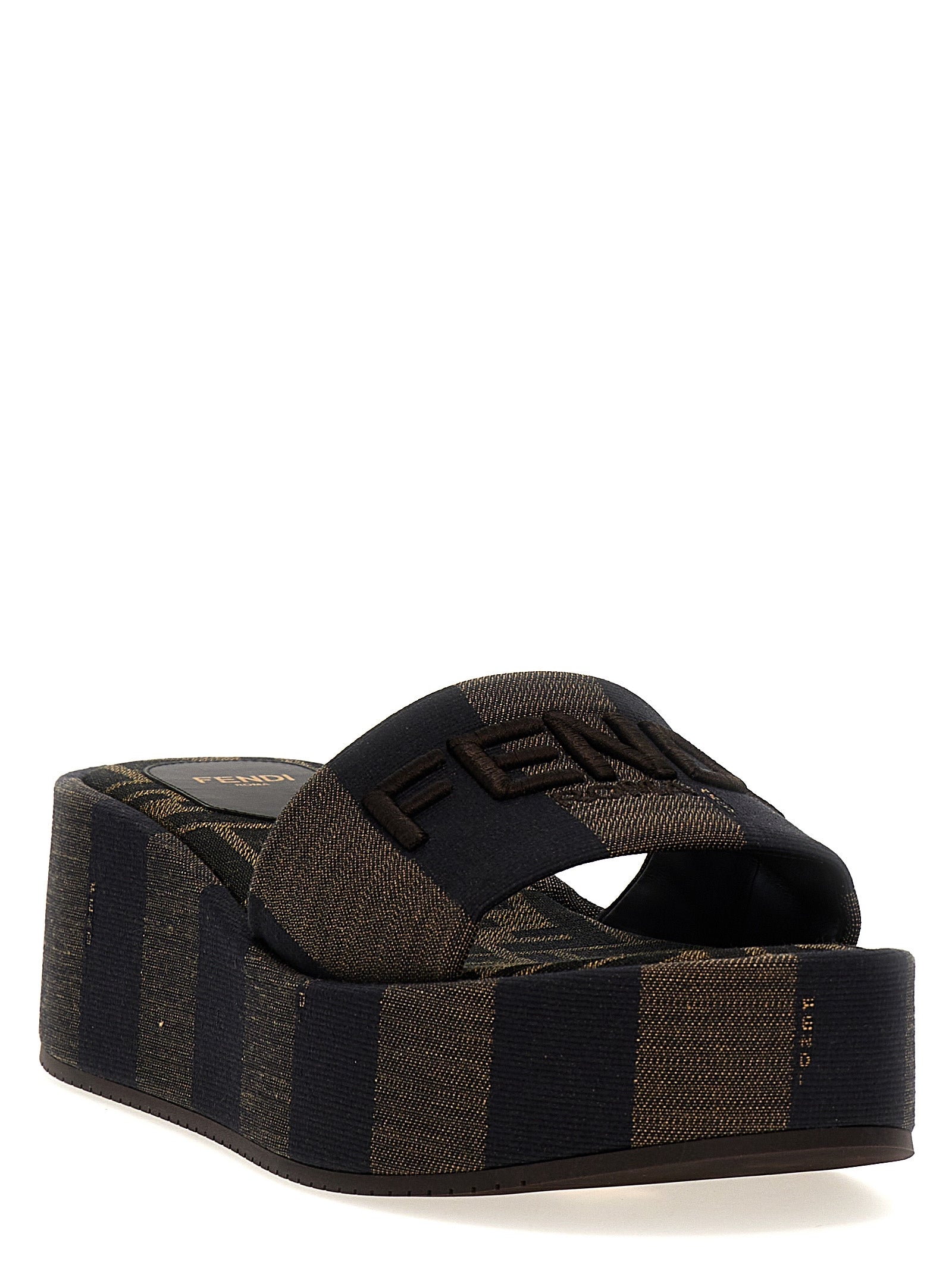 Fendi Brown Sunshine Cotton Slides