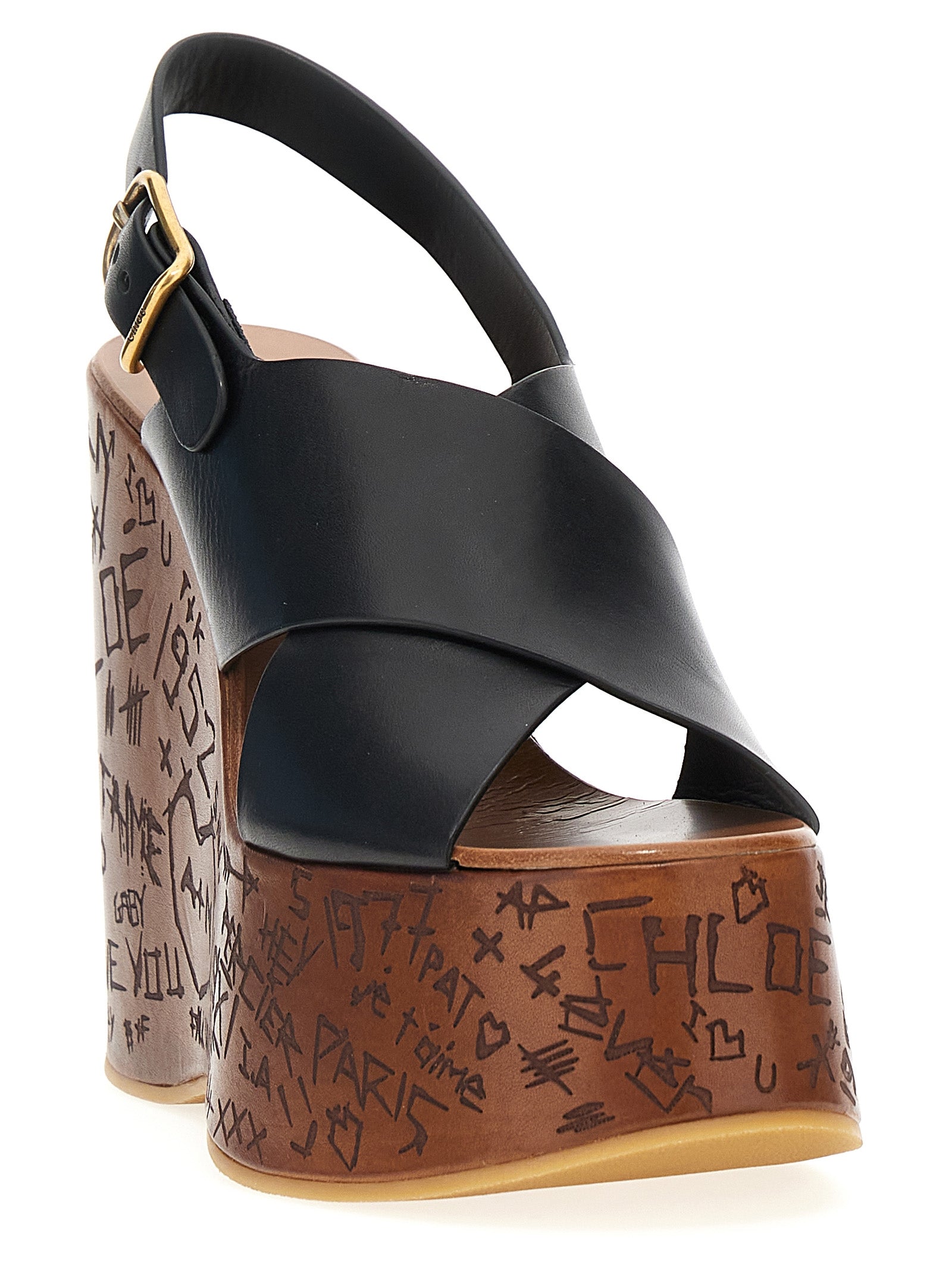 Chloé Black Maxime Wedge Sandals Leather