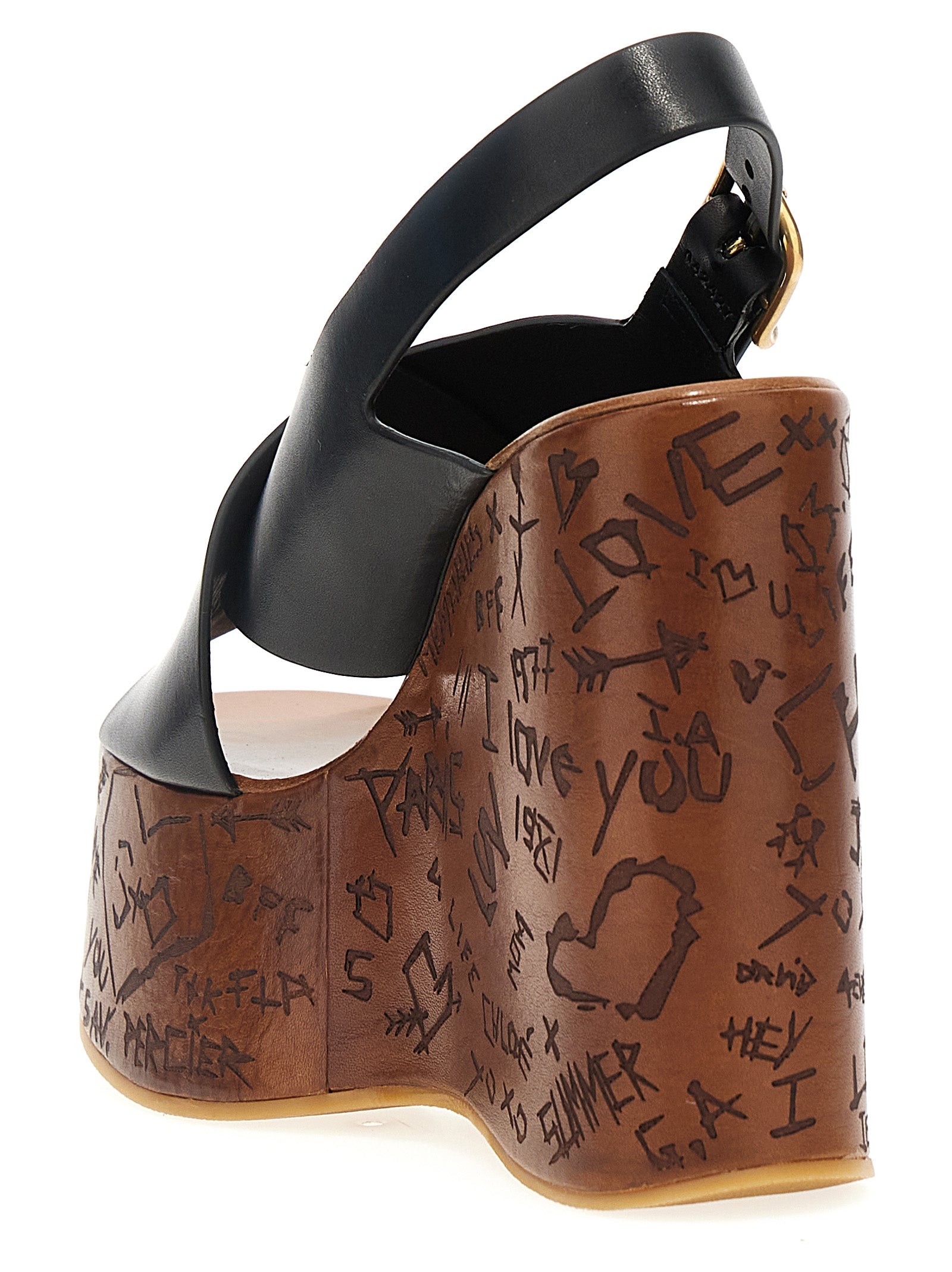 Chloé Black Maxime Wedge Sandals Leather