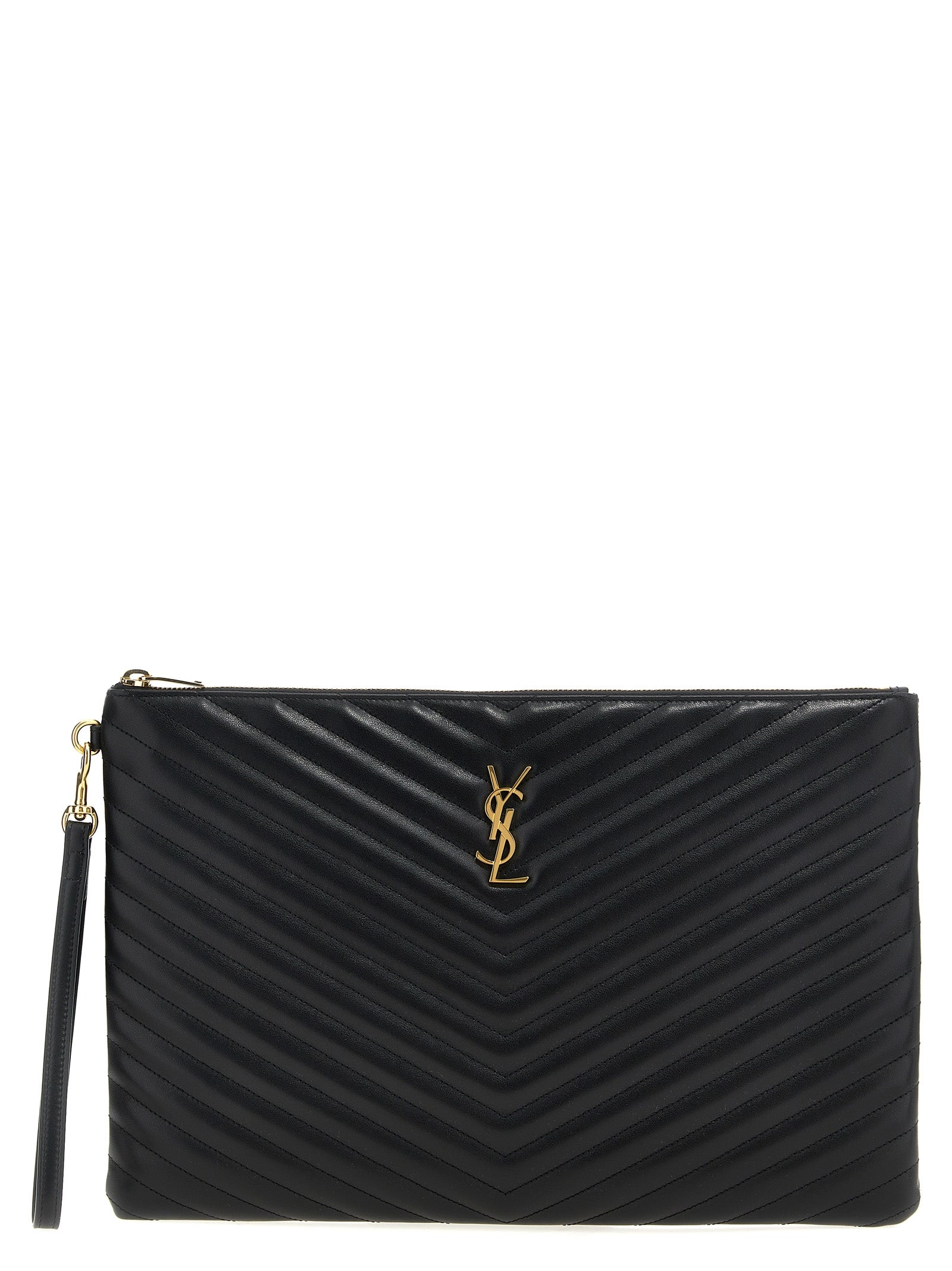 Saint Laurent Black Cassandre Clutch Leather Bag