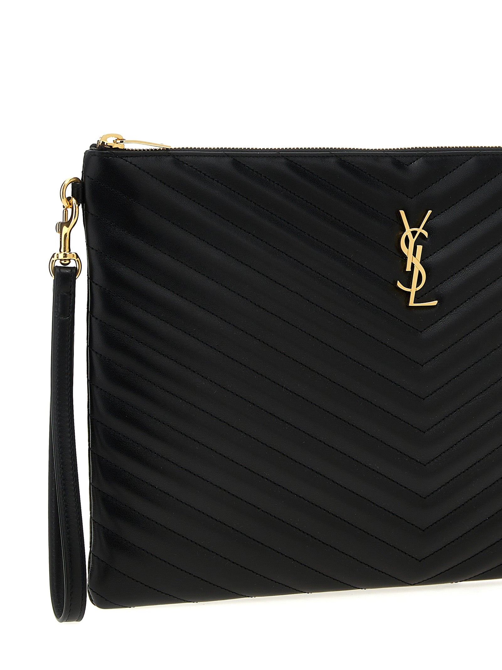 Saint Laurent Black Cassandre Clutch Leather Bag