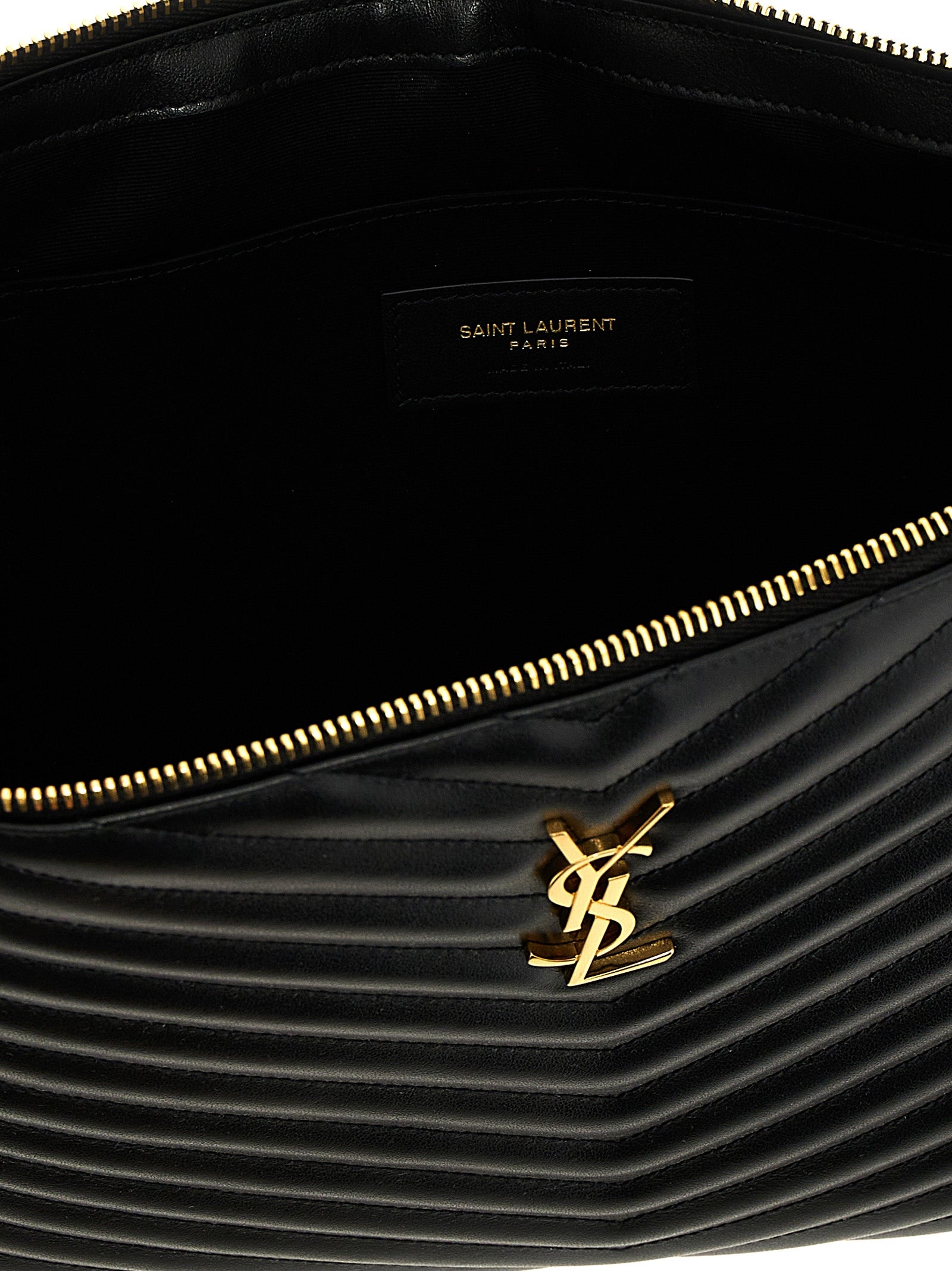 Saint Laurent Black Cassandre Clutch Leather Bag
