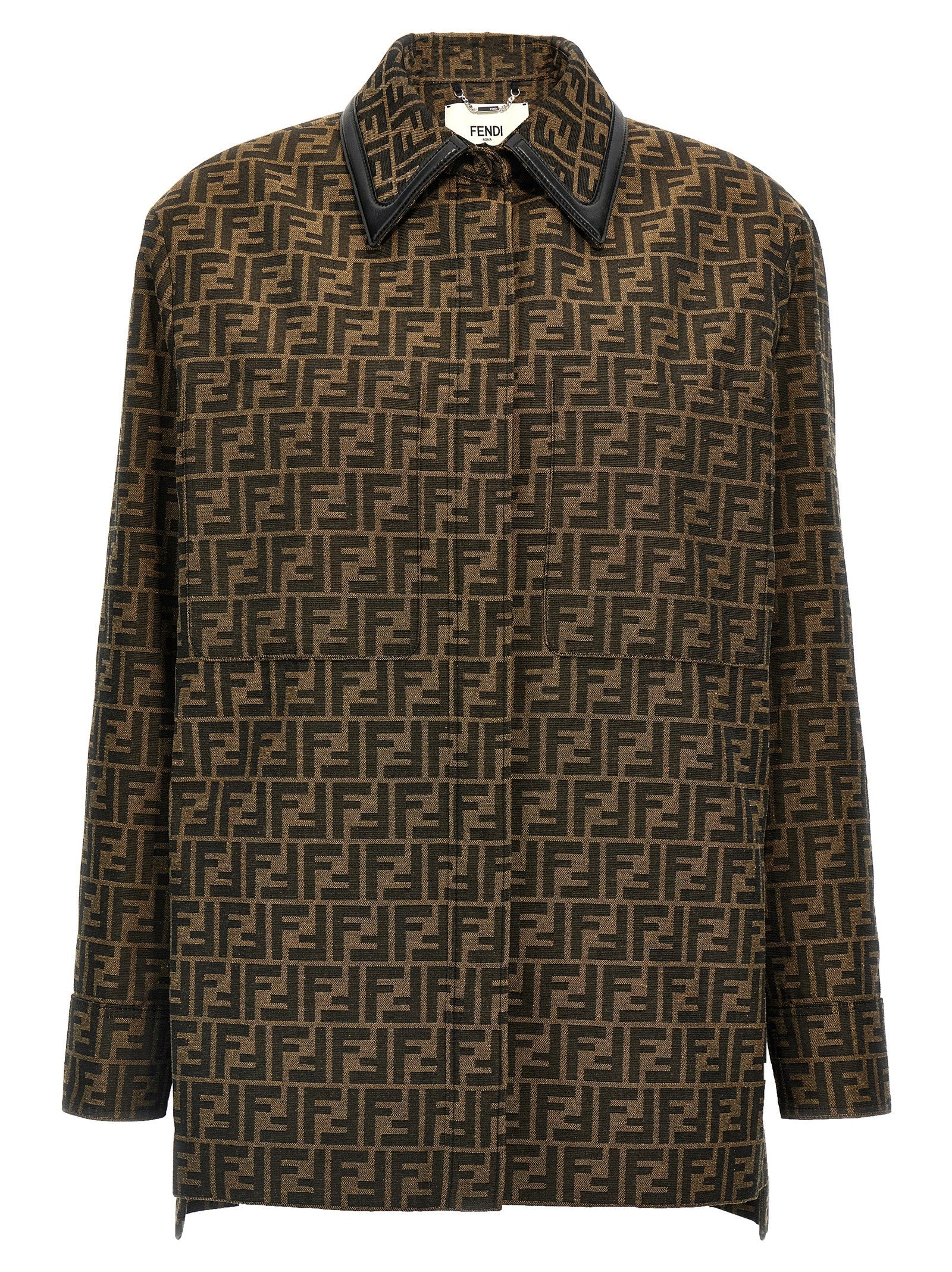 Fendi Brown Leather Detail Polyester Jacket