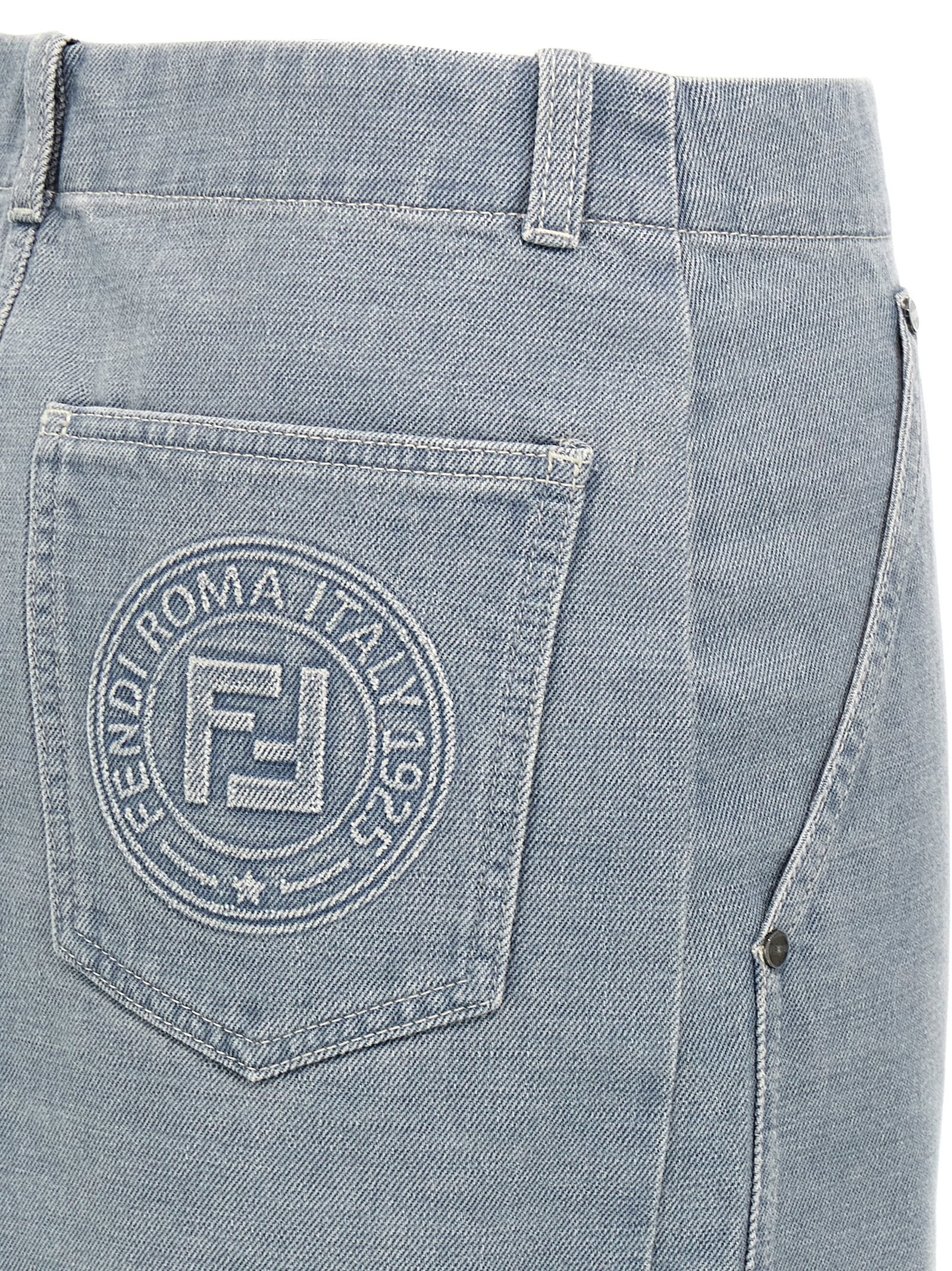Fendi Gray Cotton Denim Miniskirt