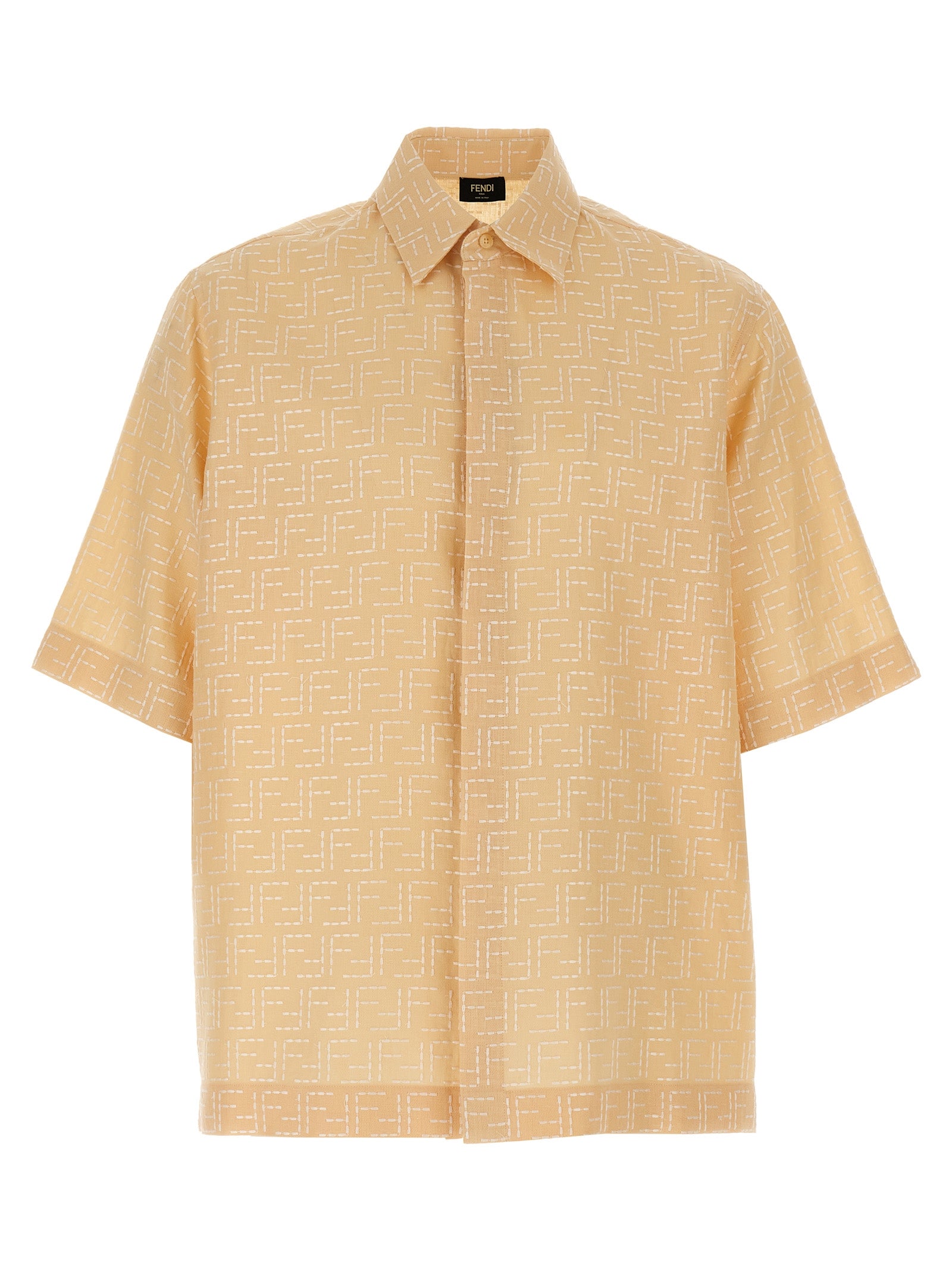 Fendi Beige FF Jacquard Linen Cotton Shirt
