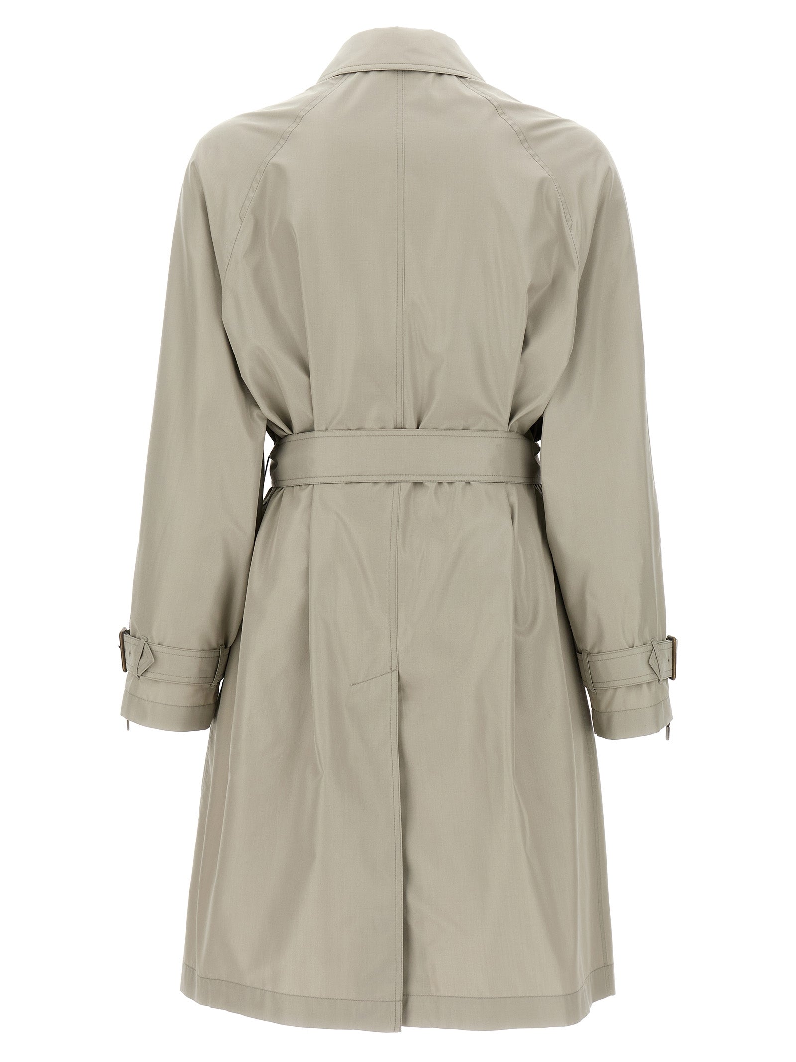 Burberry Gray Satin Long Car Coat Silk