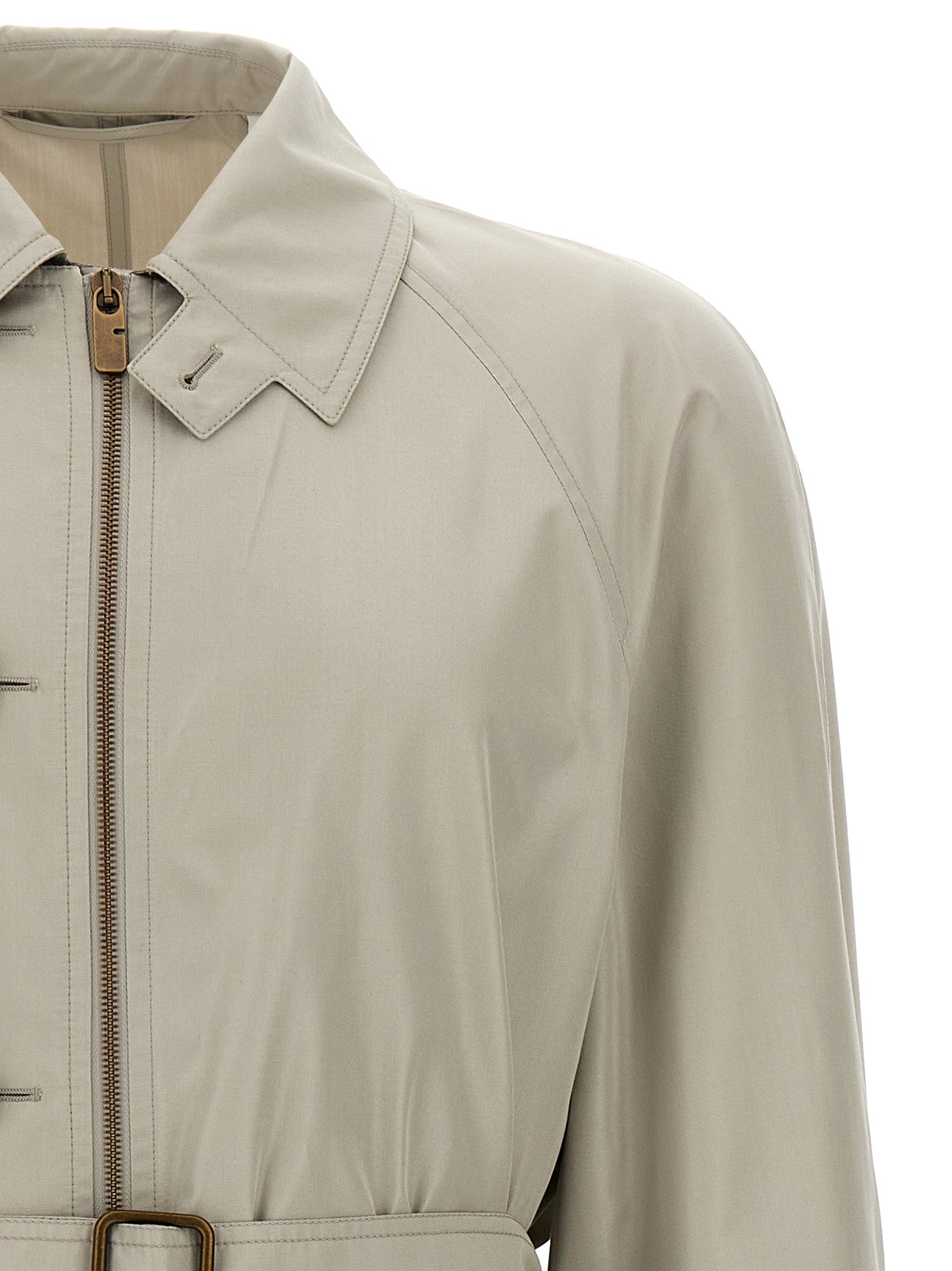 Burberry Gray Satin Long Car Coat Silk