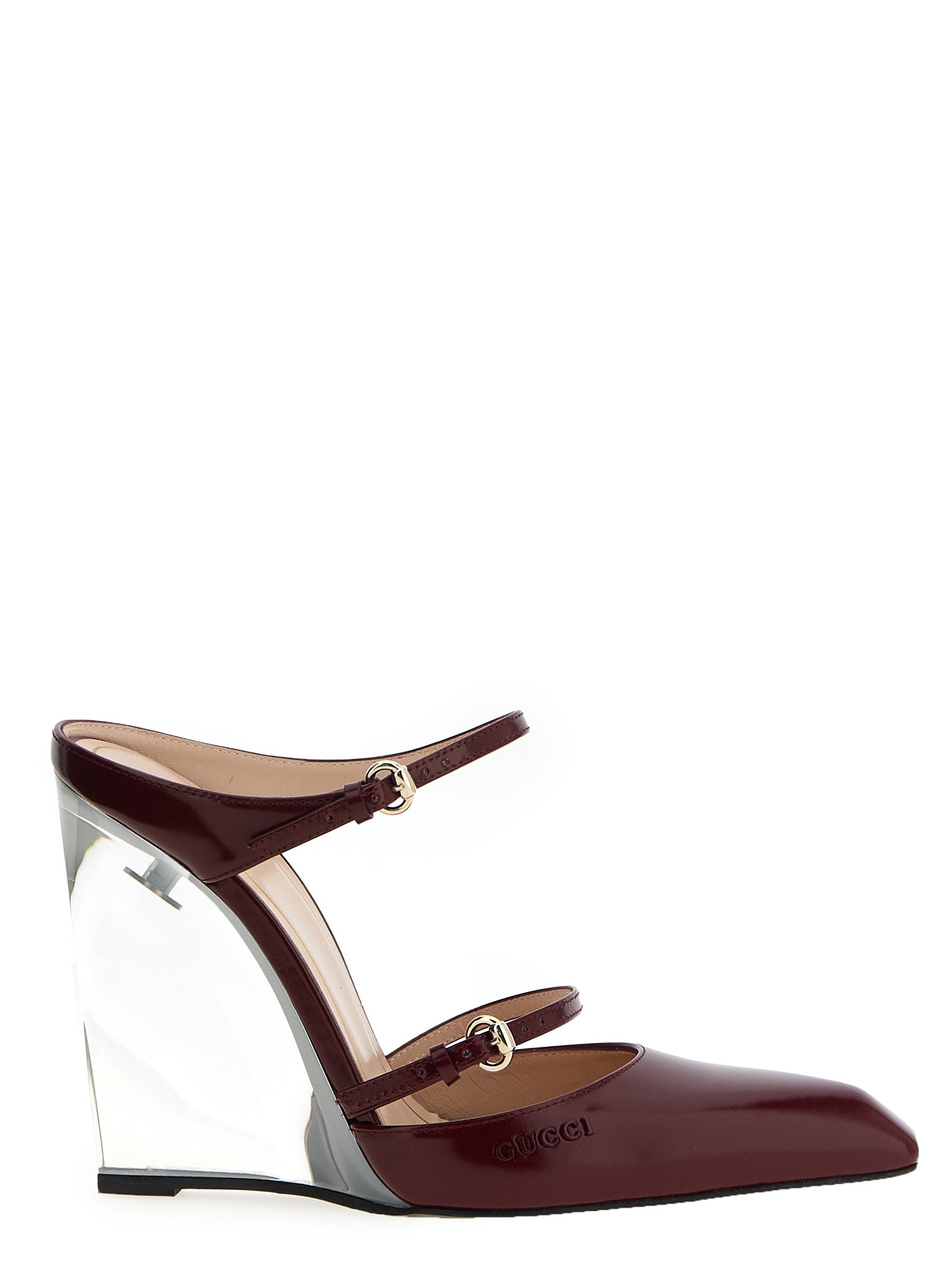 Gucci Red Rosso Ancora Leather Wedge Sandals