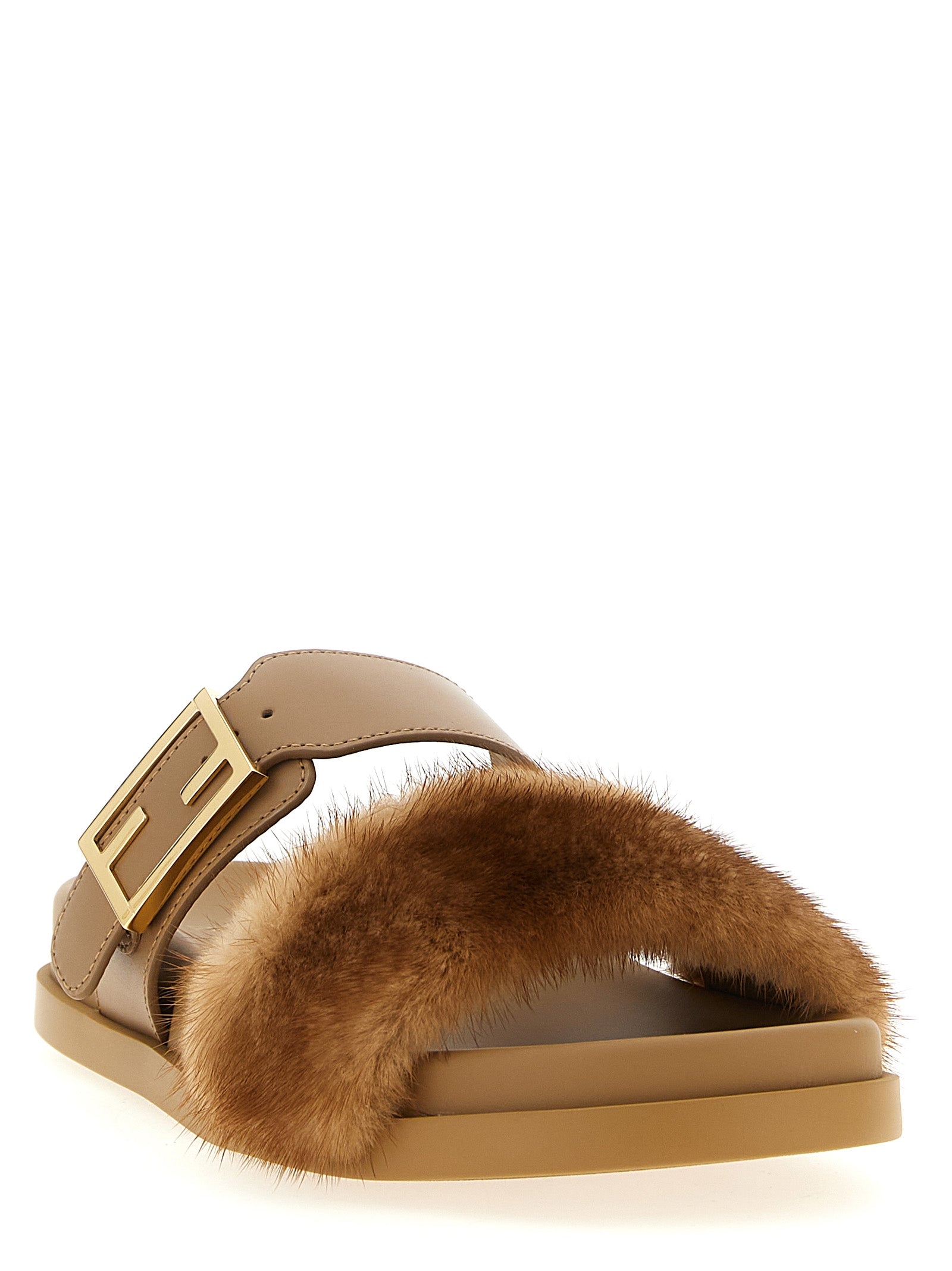 Fendi Brown Fendi Feel Leather Slides