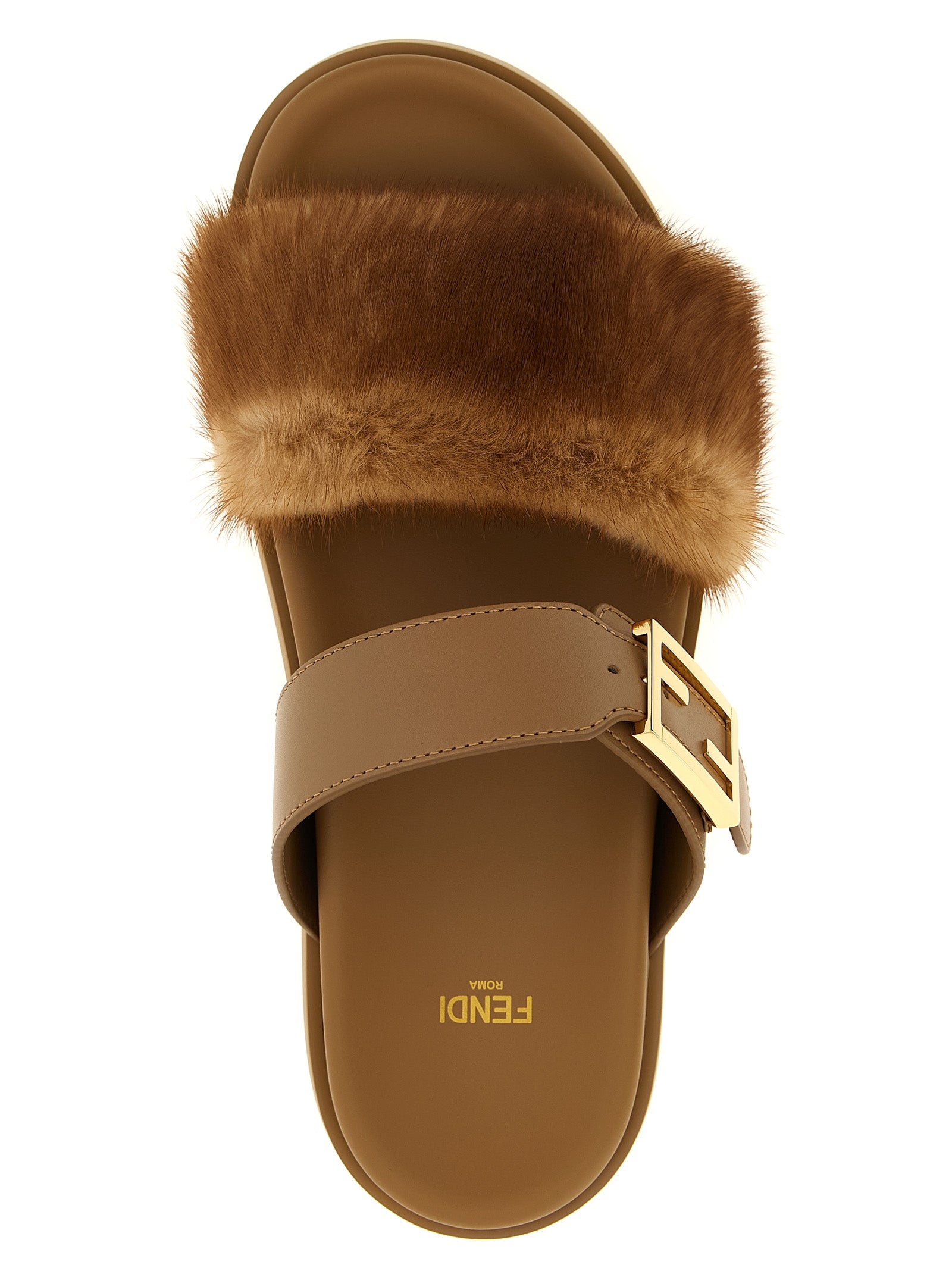 Fendi Brown Fendi Feel Leather Slides