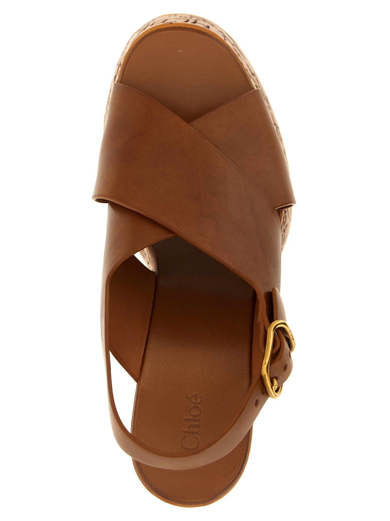 Chloé Brown Maxime Wedge Sandals Calf Leather