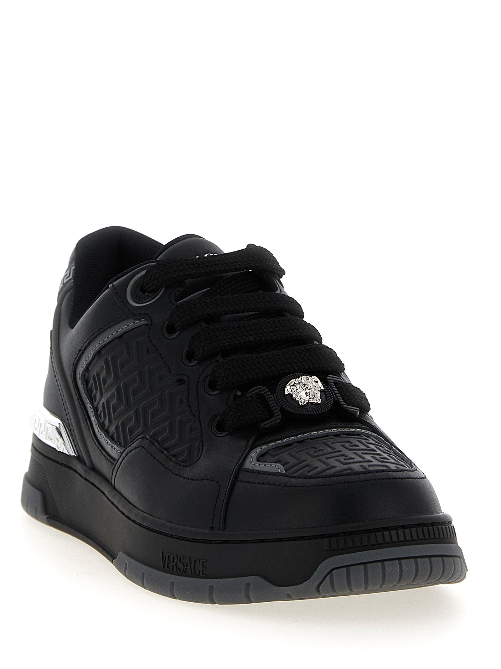 Versace Black Biggie Basket Leather Sneakers
