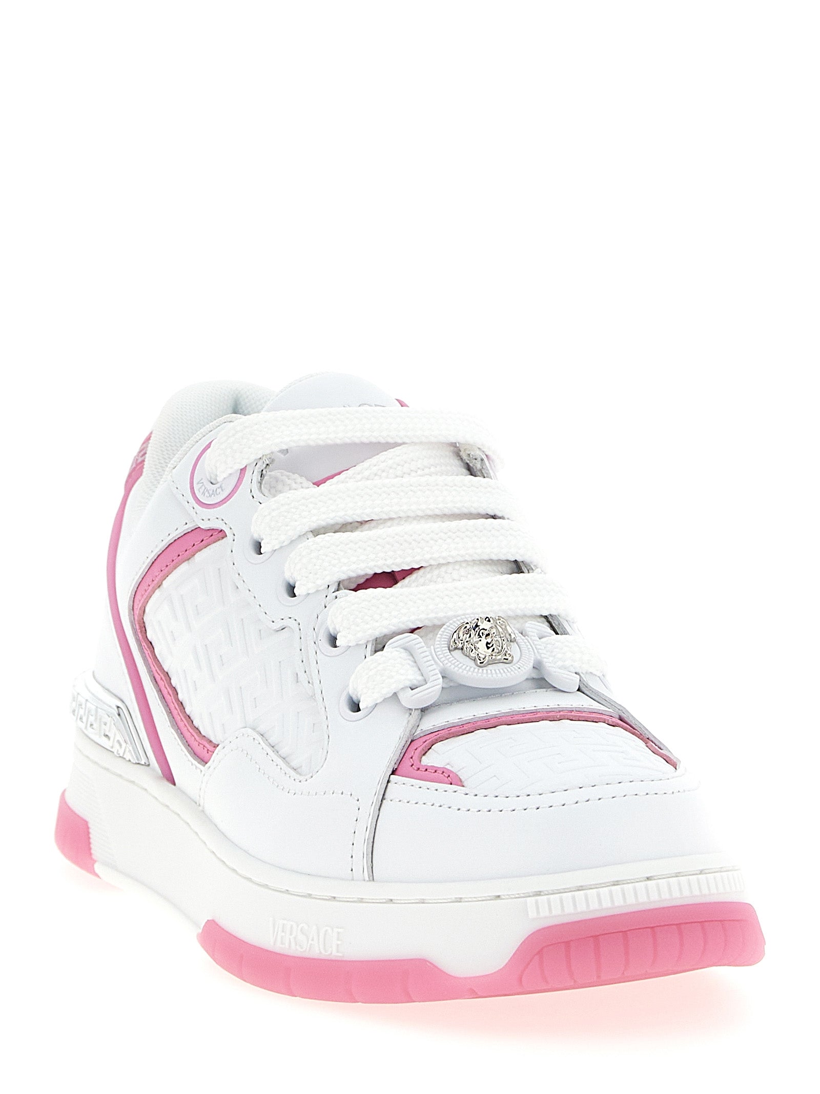 Versace Pink Biggie Basket Athletic Sneakers Leather