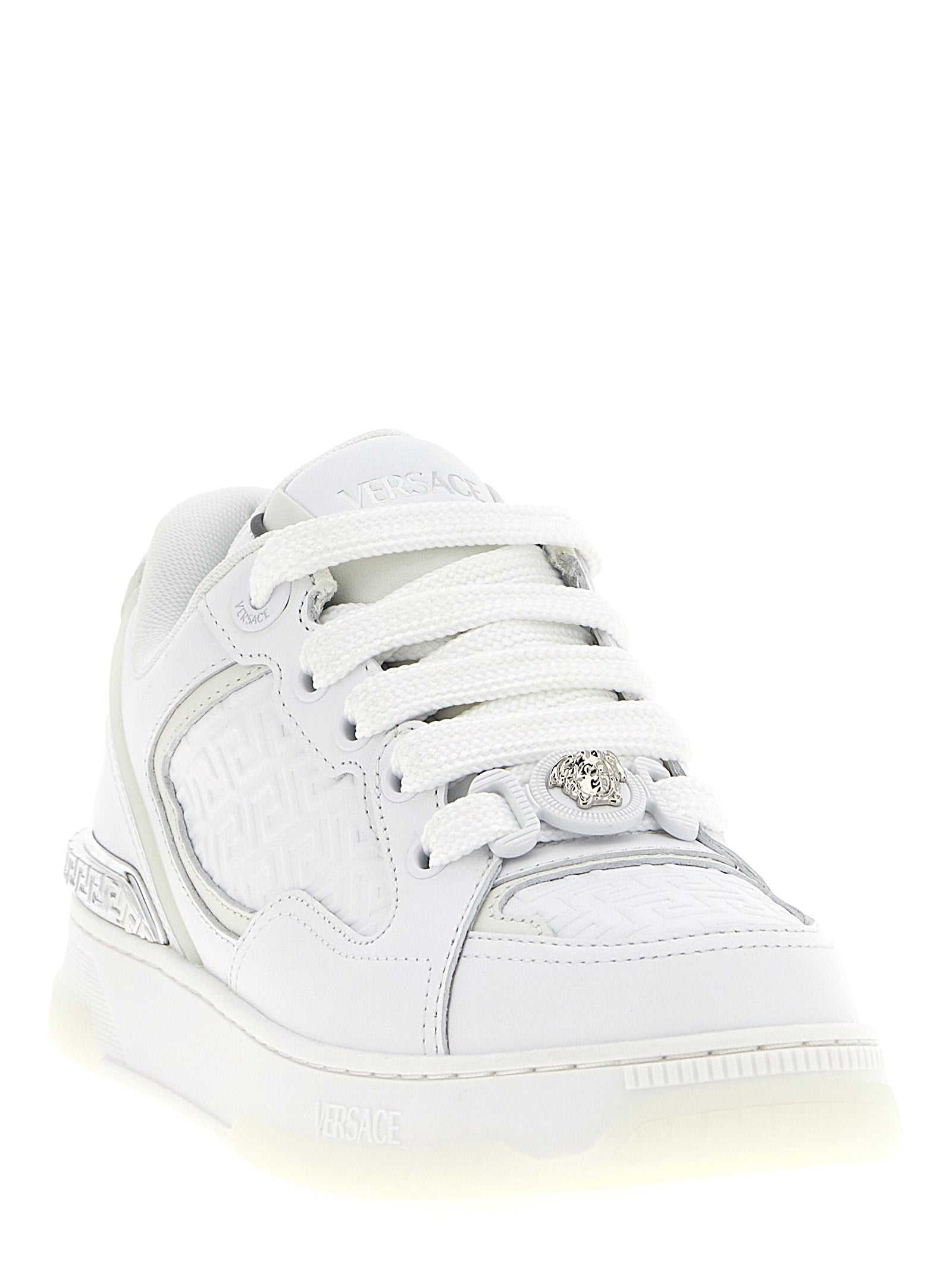 Versace White Biggie Basket Low Top Sneakers Leather