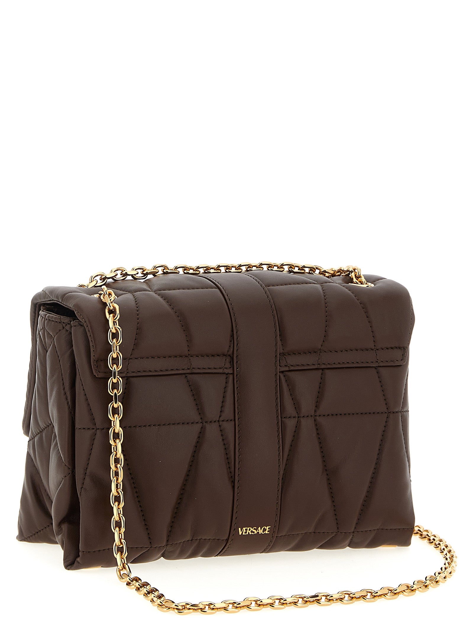 Versace Brown Kleio Lambskin Shoulder Bag