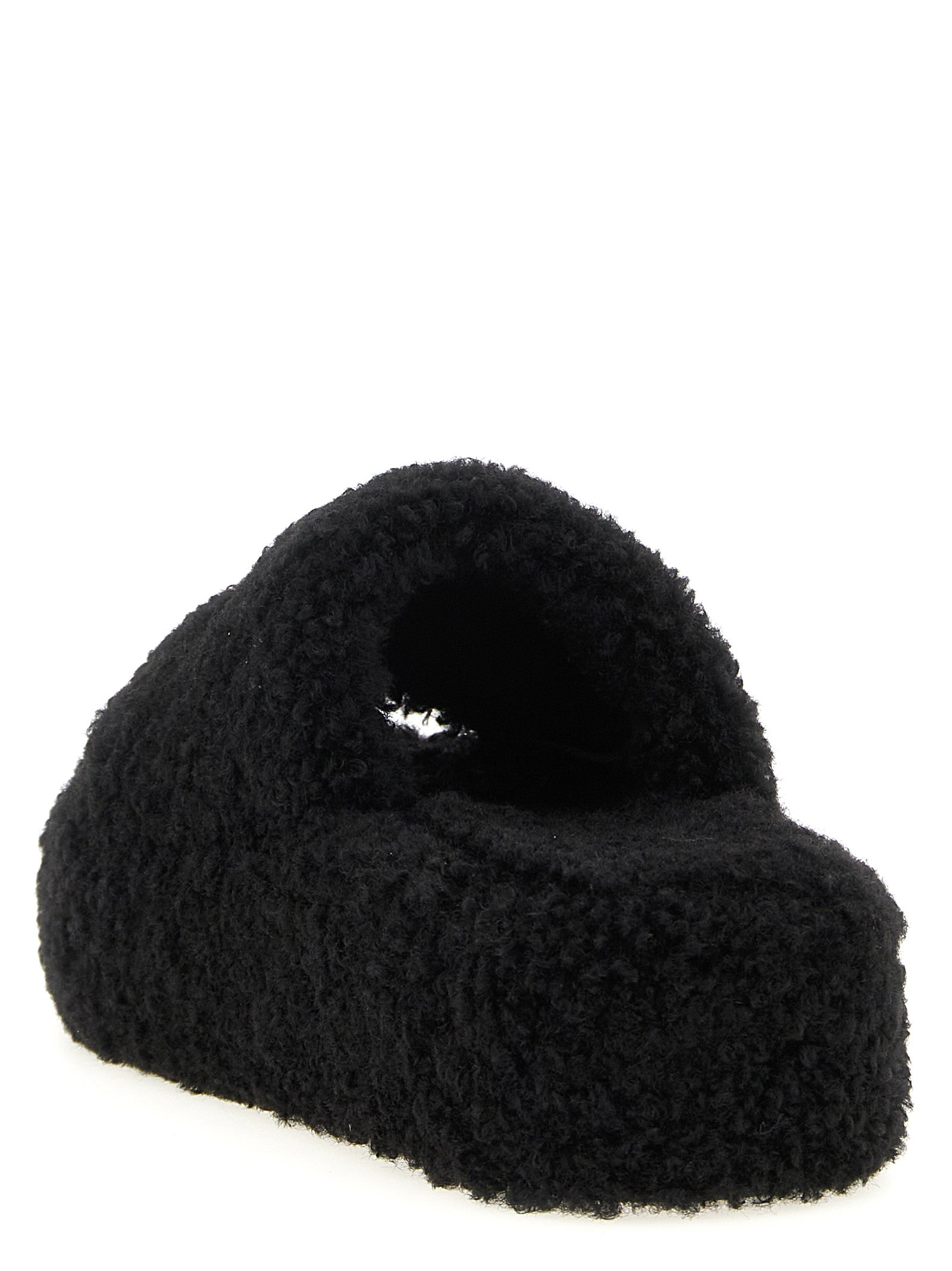 Balenciaga Black Furry Platform Synthetic Slides