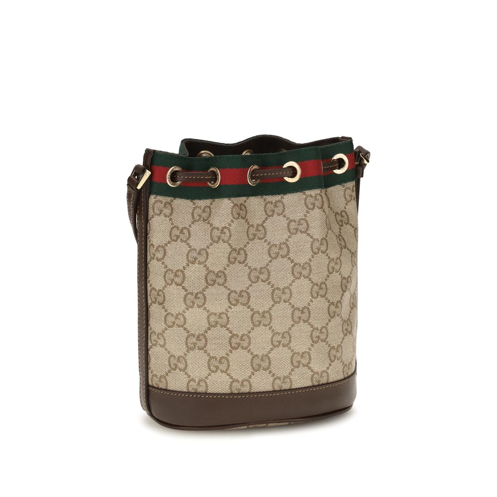Beige Cotton Gucci Bucket Bag with Web Stripe