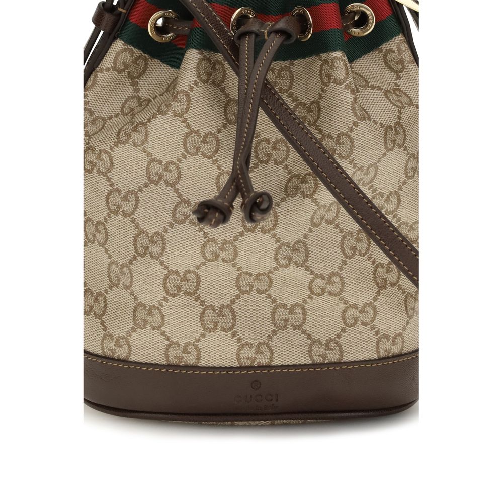Beige Cotton Gucci Bucket Bag with Web Stripe