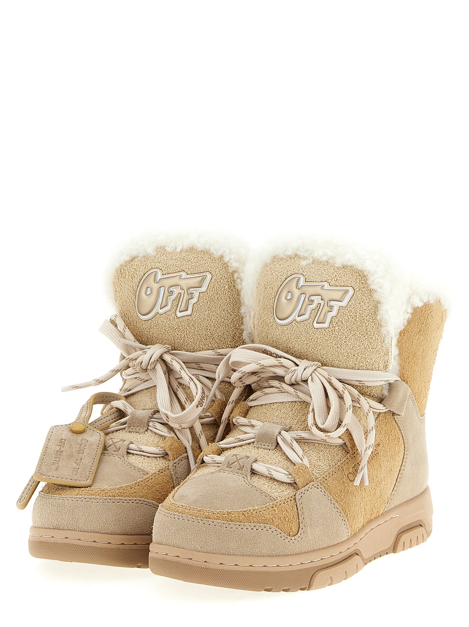 Off-White Beige Winter Ankle Boots Leather