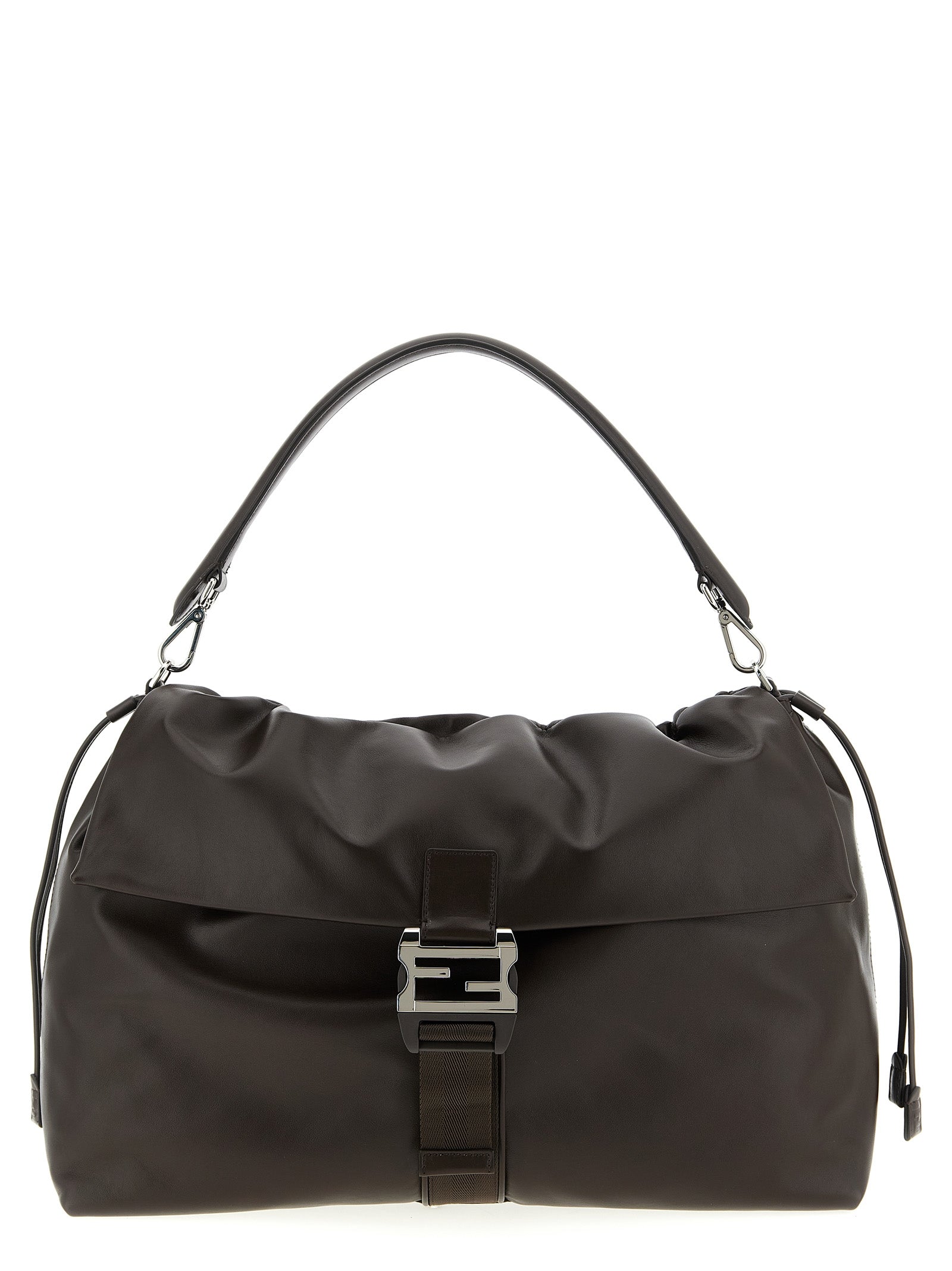 Fendi Brown Flux Maxi Messenger Handbag Calf Leather