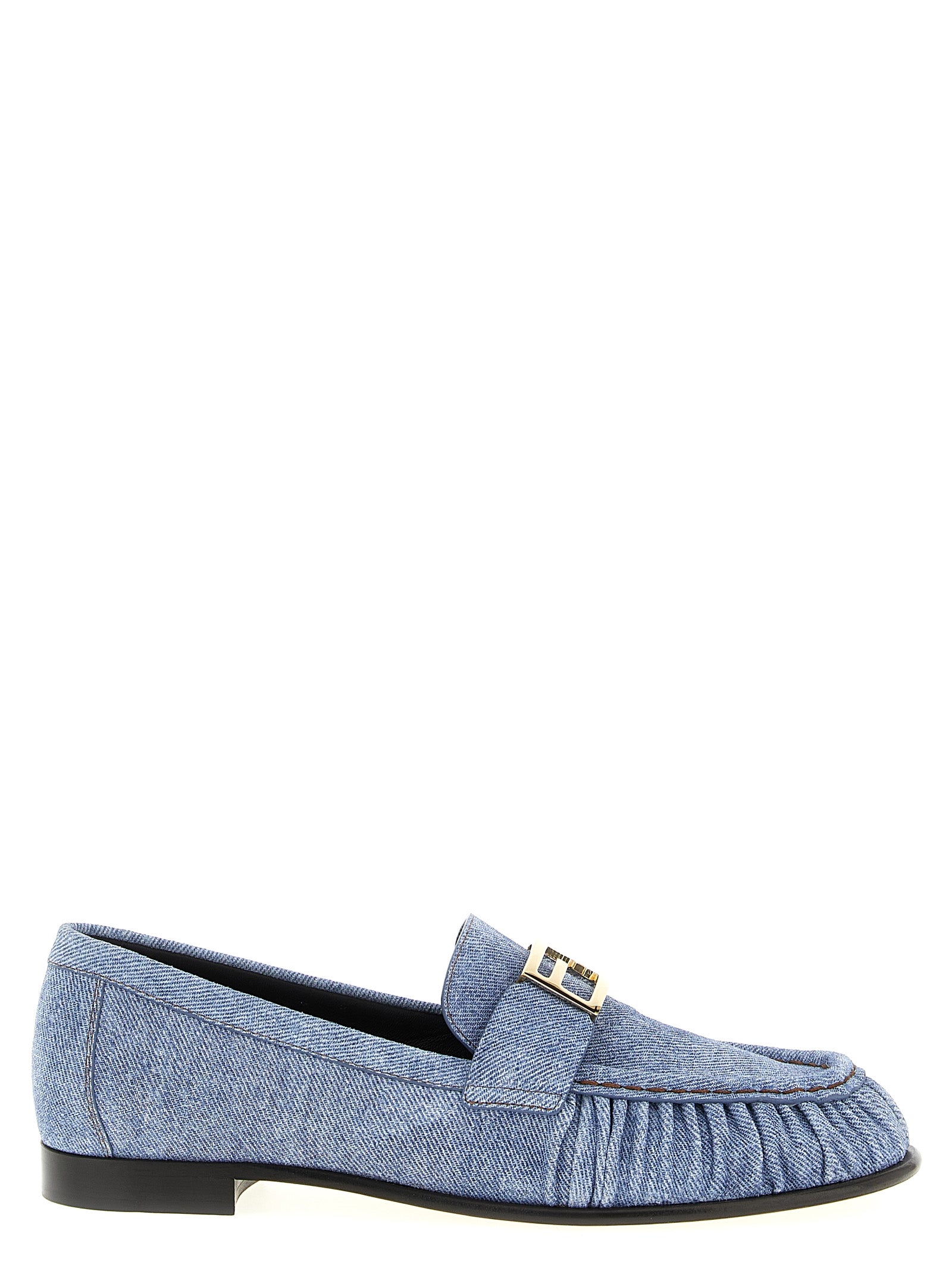 Fendi Light Blue Baguette Slip-On Loafers Calf Leather