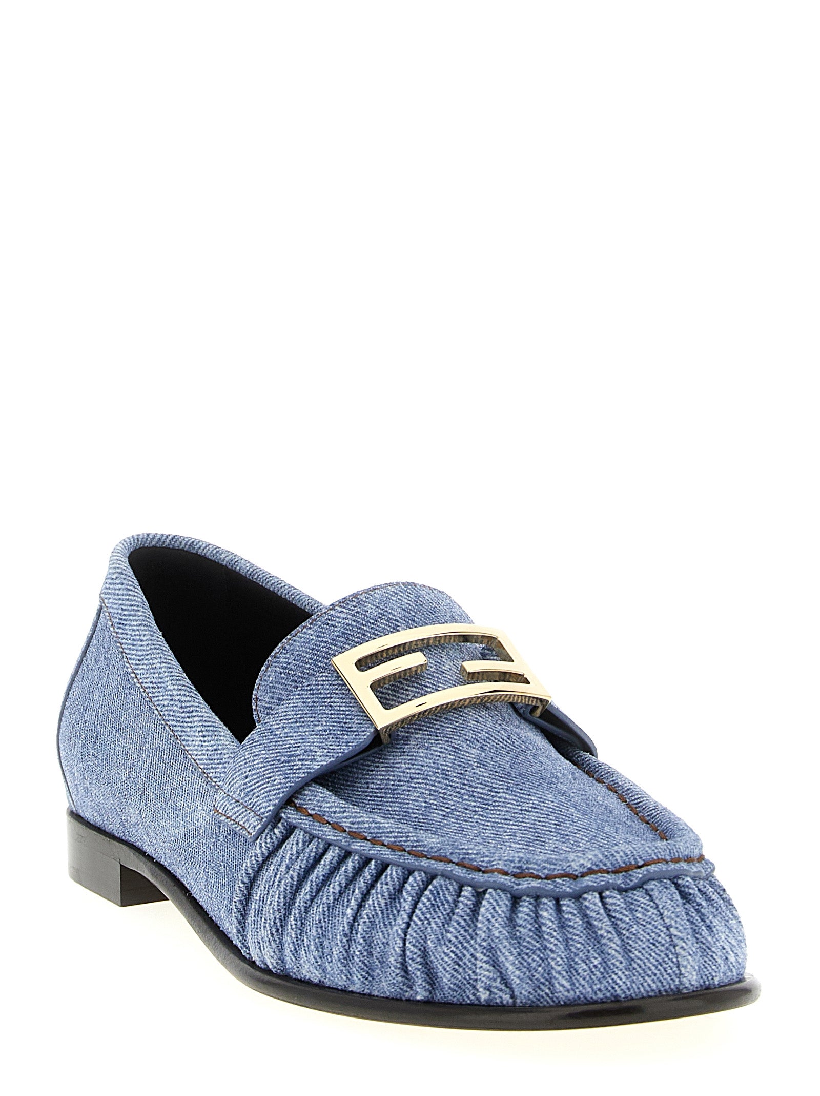 Fendi Light Blue Baguette Slip-On Loafers Calf Leather