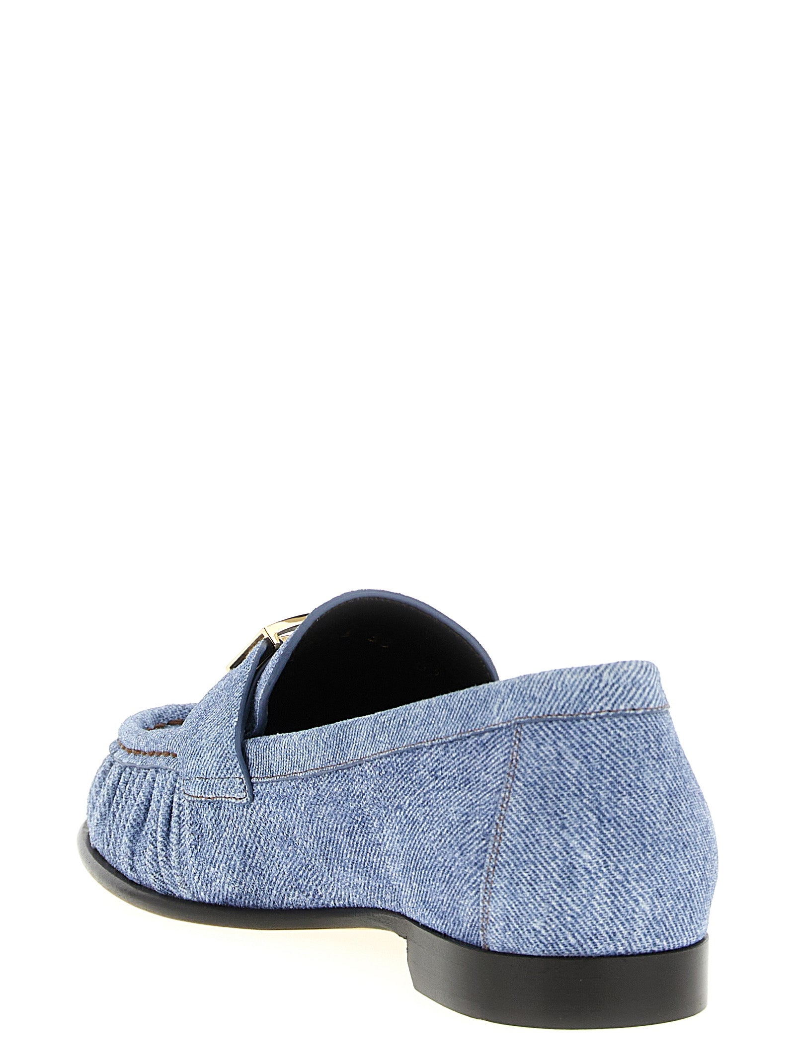 Fendi Light Blue Baguette Slip-On Loafers Calf Leather