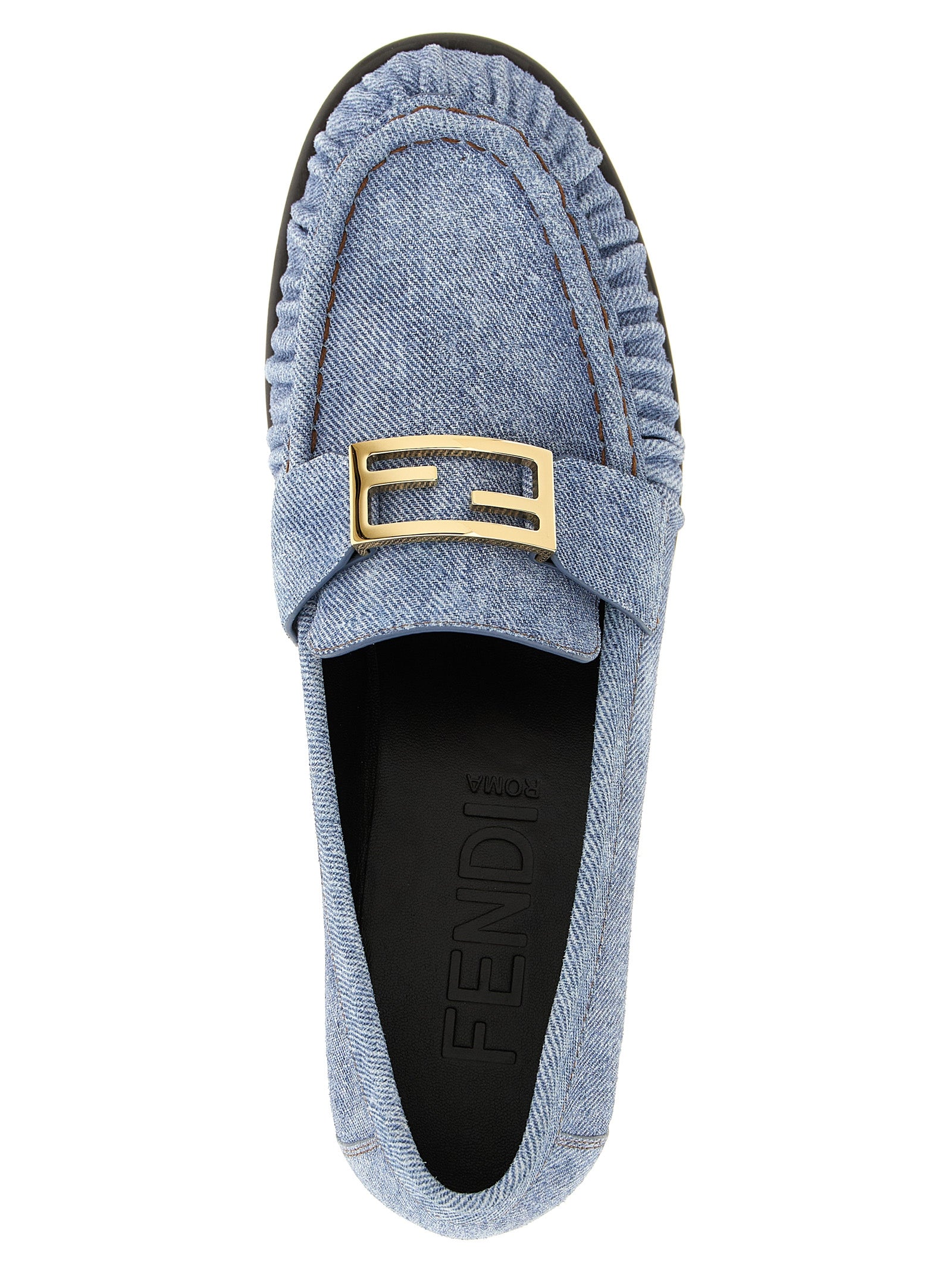 Fendi Light Blue Baguette Slip-On Loafers Calf Leather