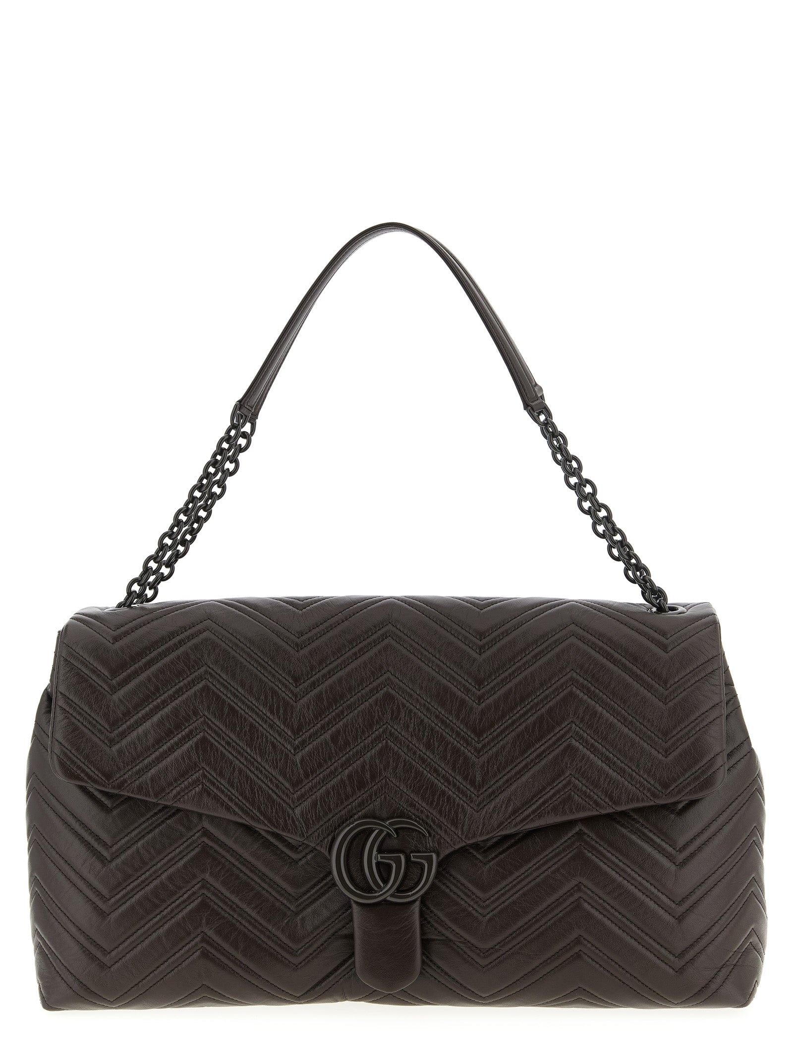 Gucci Brown GG Marmont Large Shoulder Bag Leather