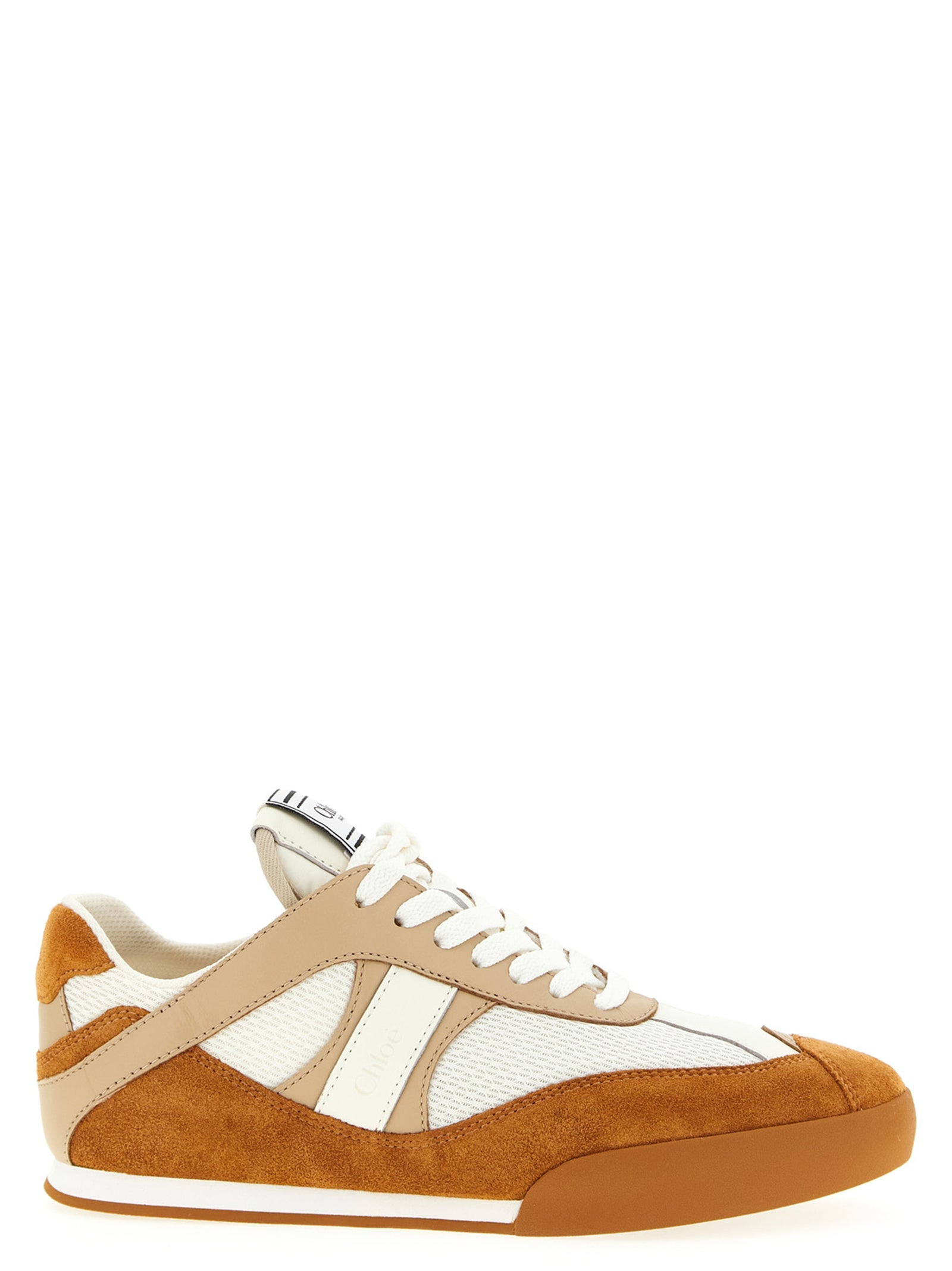 Chloé Beige Kick Low Top Suede Mesh Leather Sneakers